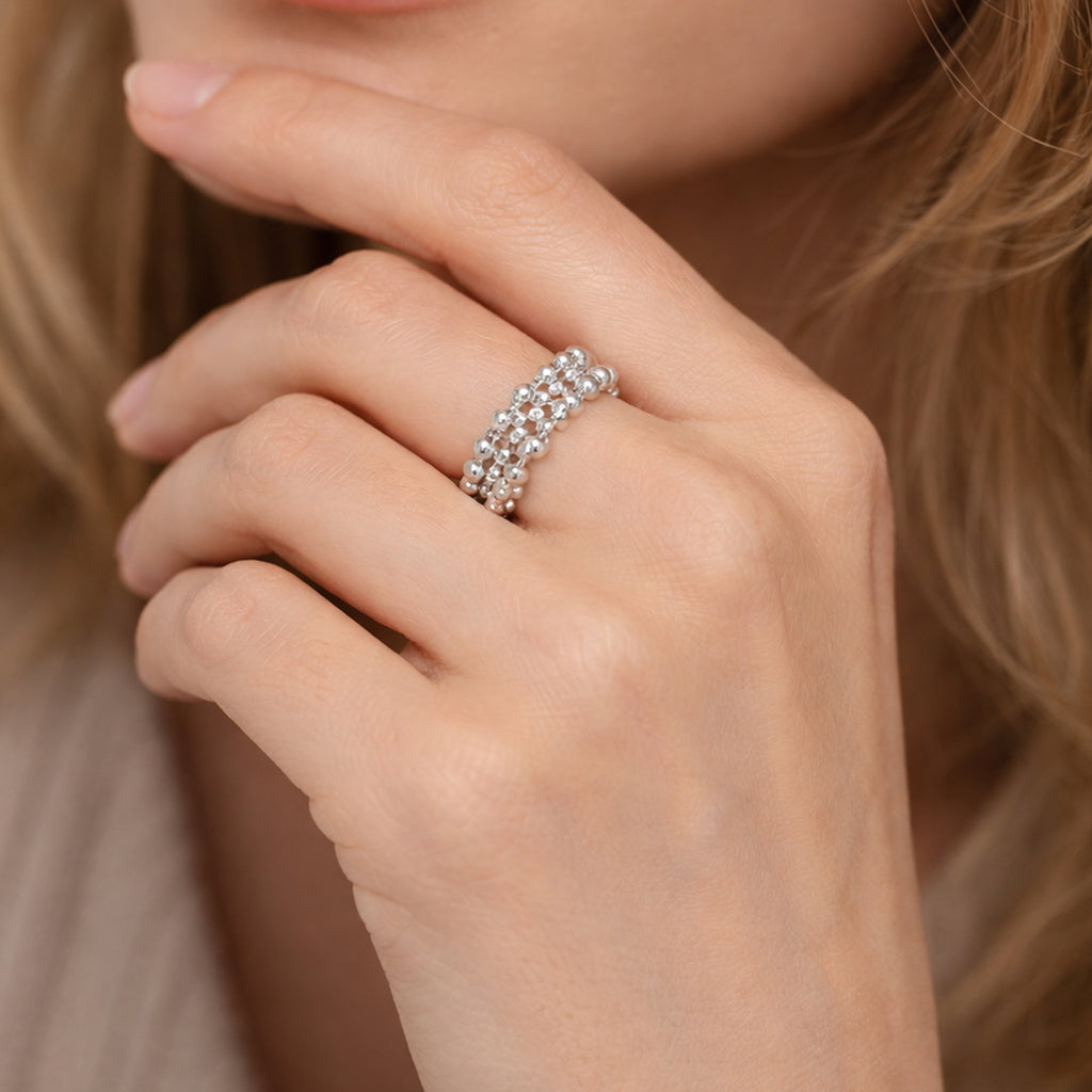 Silver Bead Open Ring