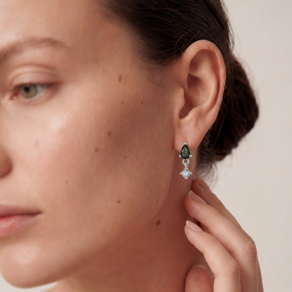 Moss Agate Drop Studs