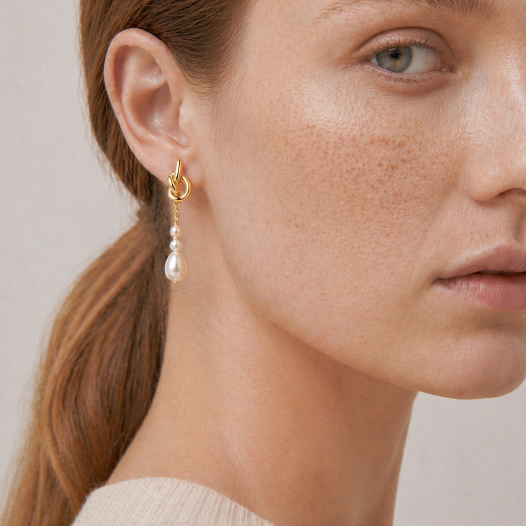 Pearl Knot Drop Earrings
