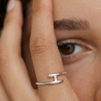 Silver H Open Ring