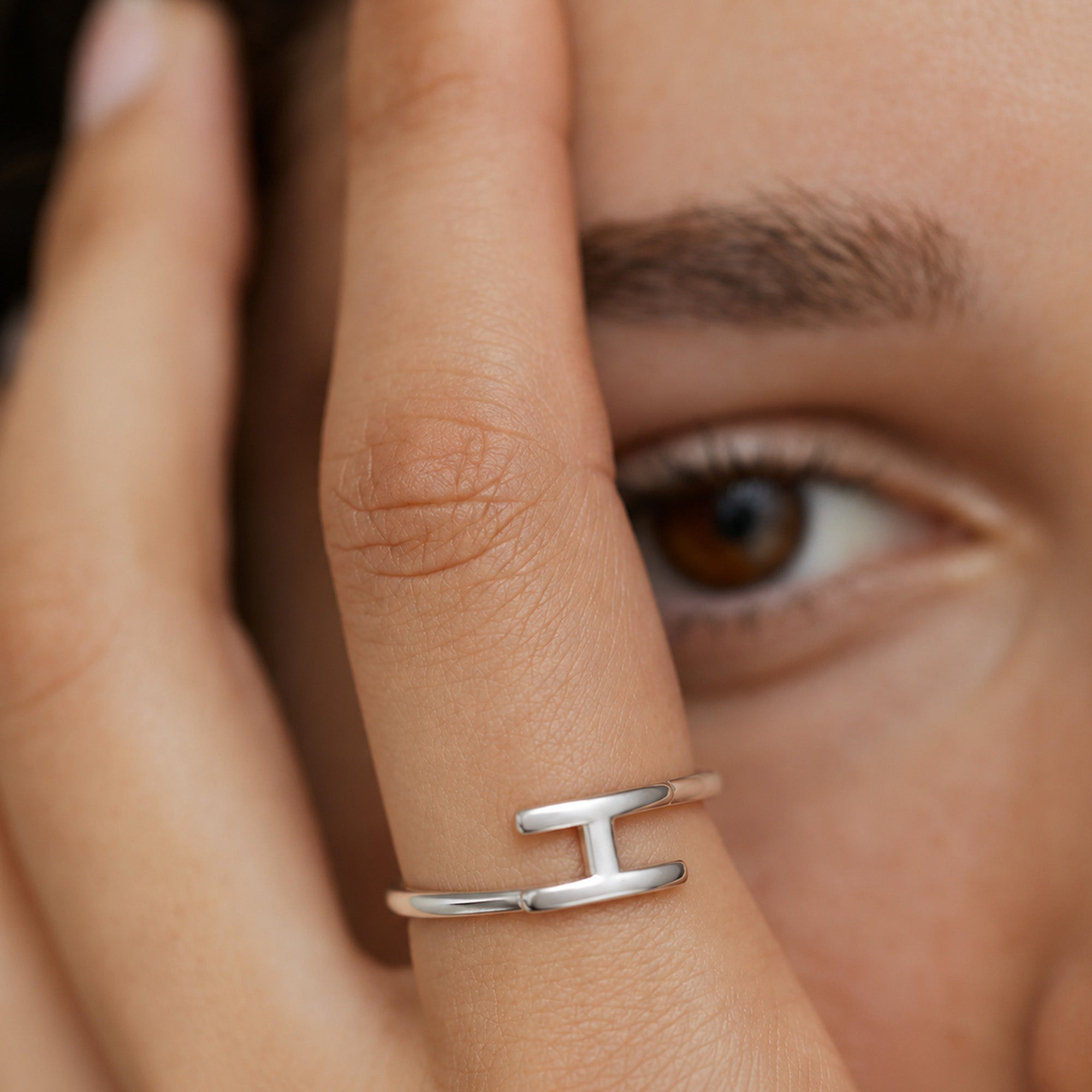 Silver H Open Ring