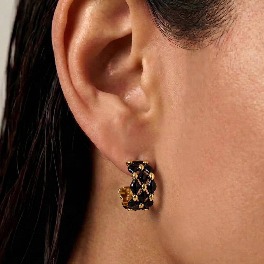 Black Enamel Hoop Earrings