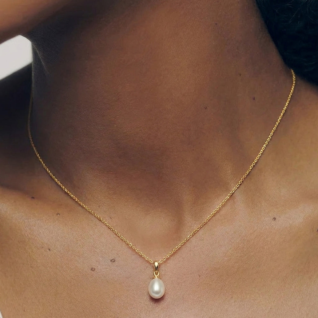 Gold Pearl Drop Necklace