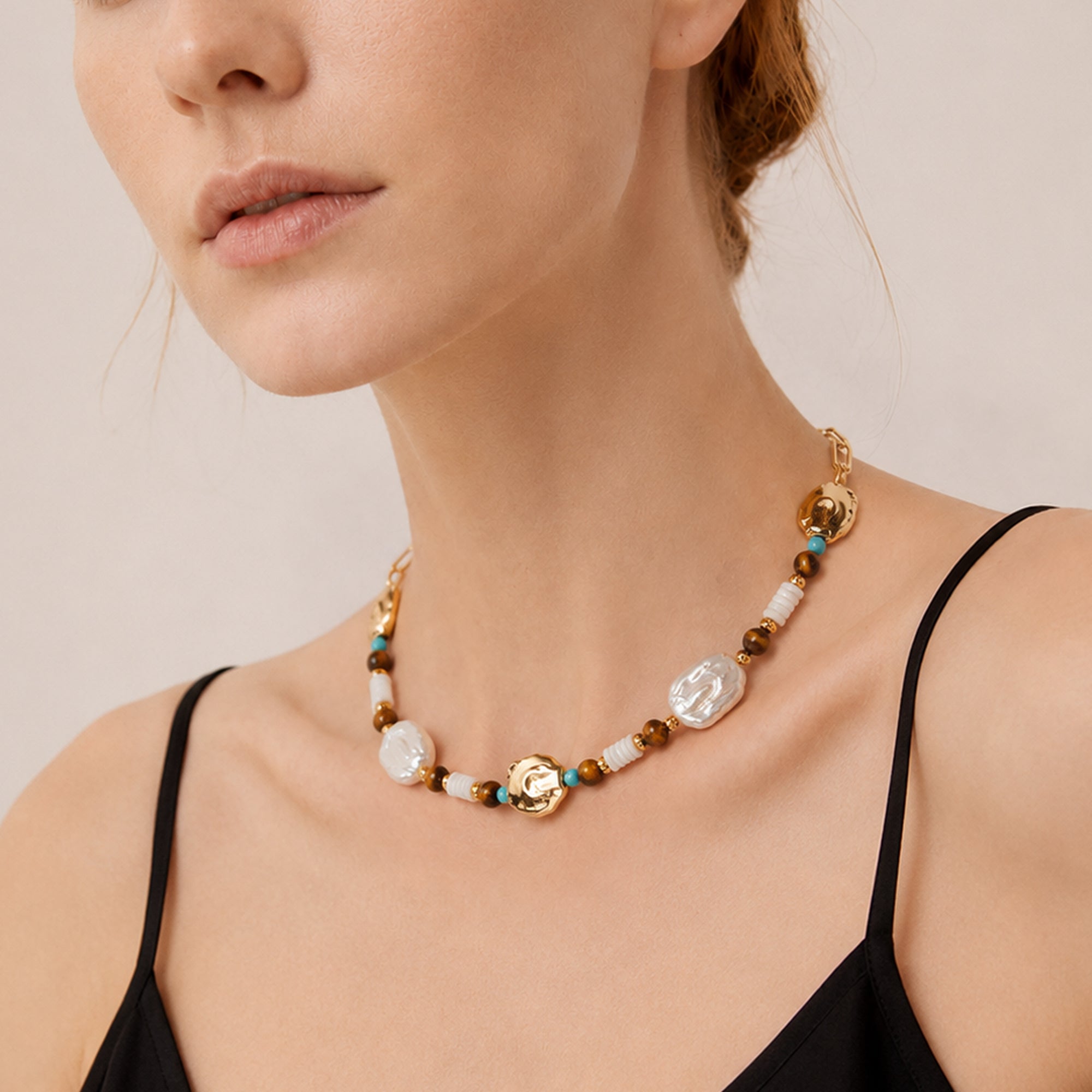 Gold Baroque Pearl Necklace