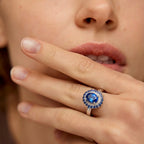 Blue Zircon Halo Ring