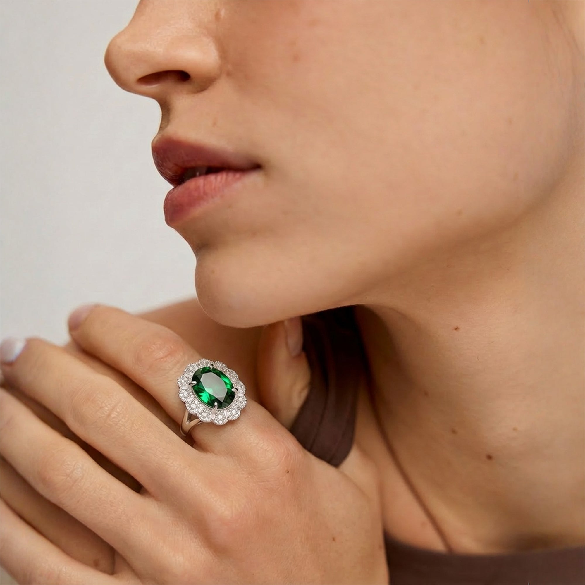 Green Zircon Halo Ring
