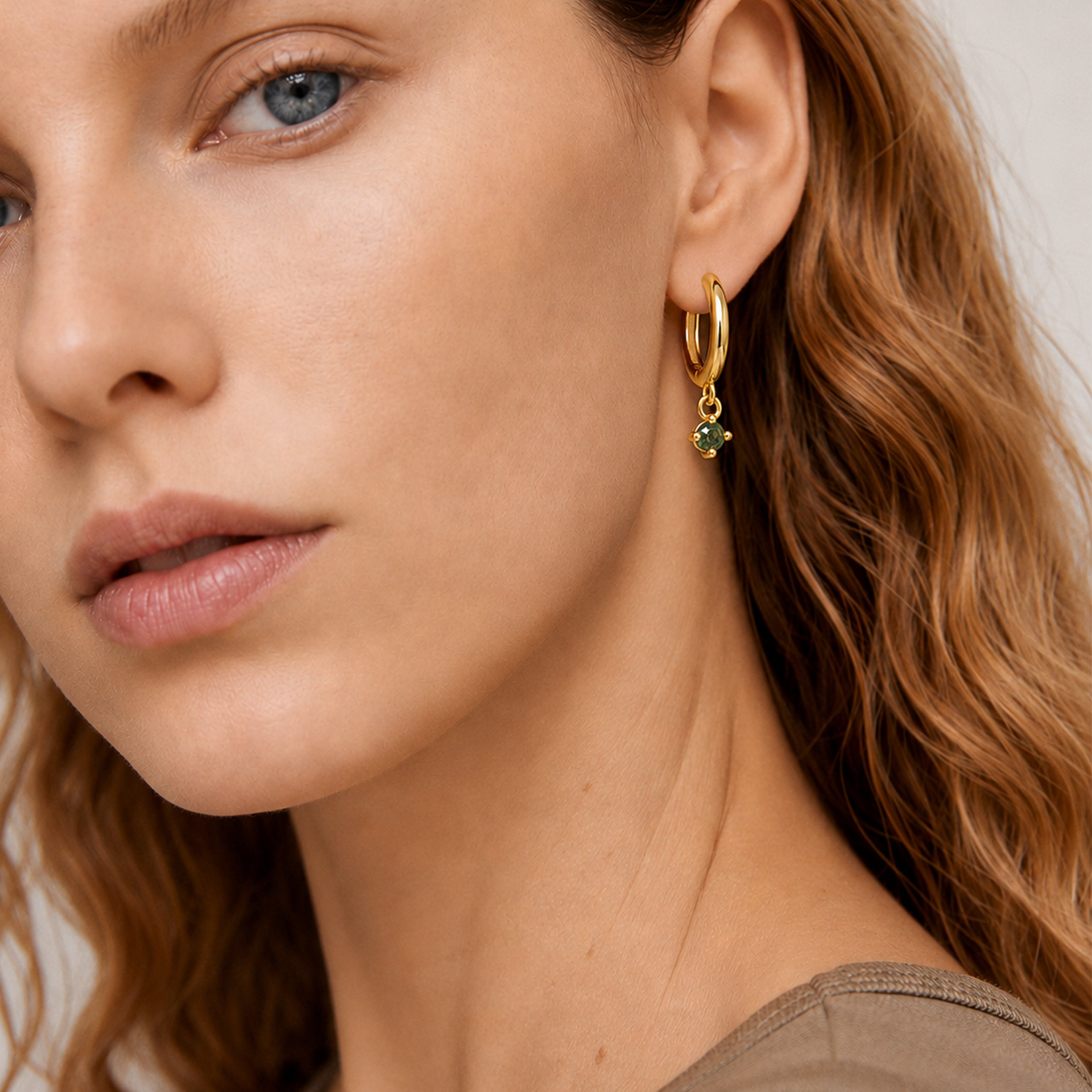 Moss Agate Huggie Earrings