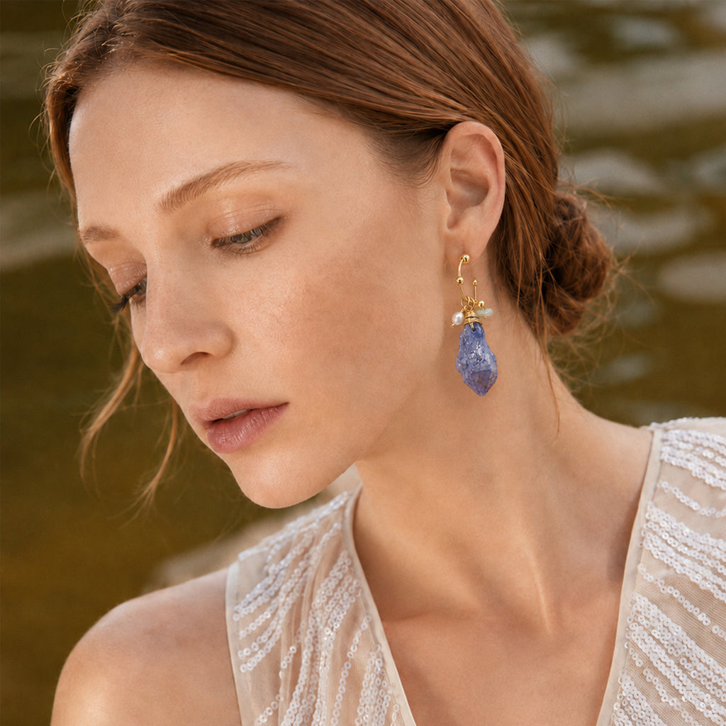 Gold Kyanite Pearl Studs