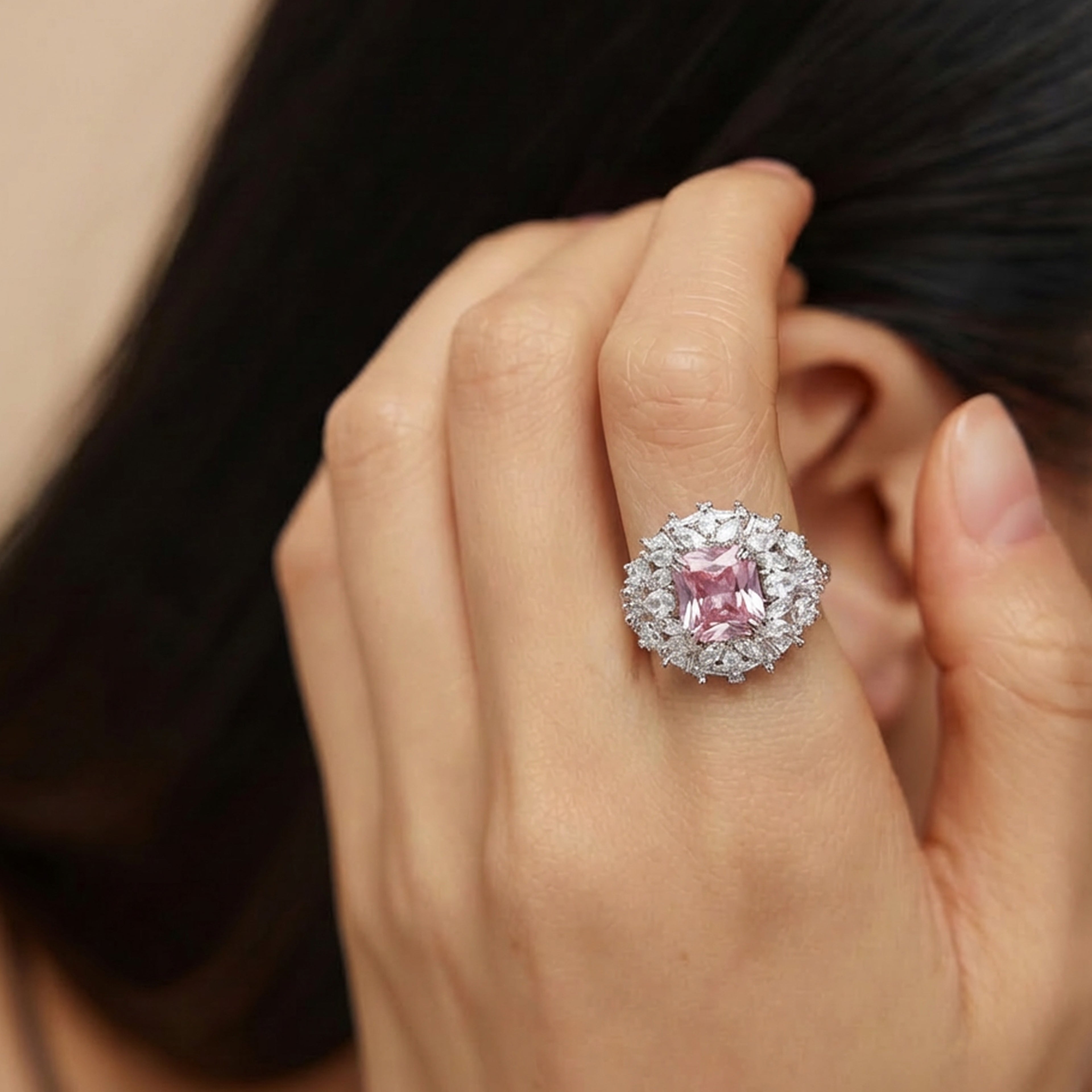 Pink Zircon Crown Ring
