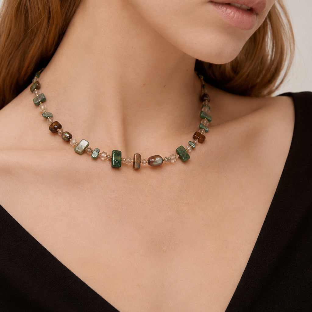 Golden Pearl Gem Necklace