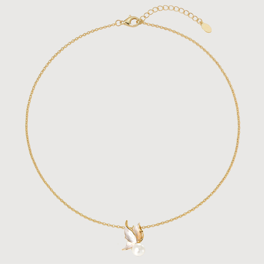 Golden Butterfly Pearl Necklace