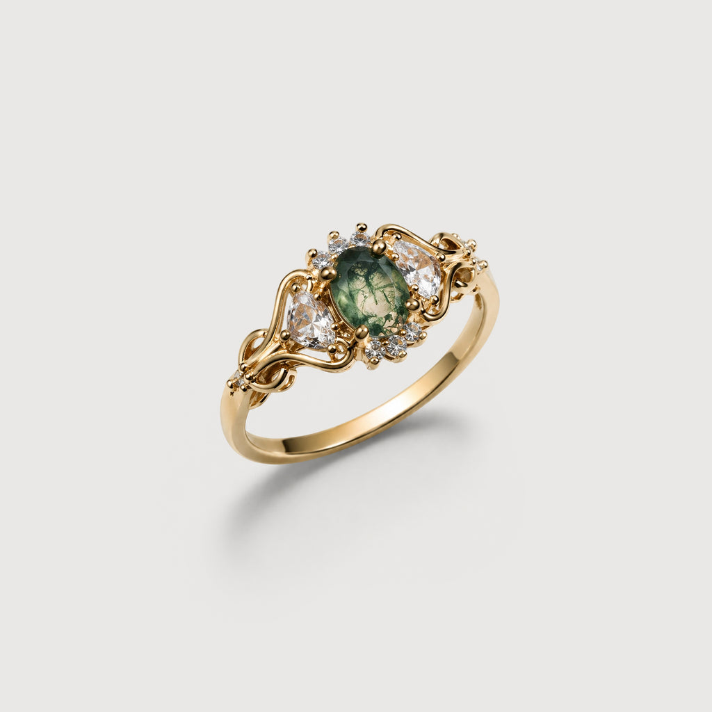 Moss Agate Halo Ring