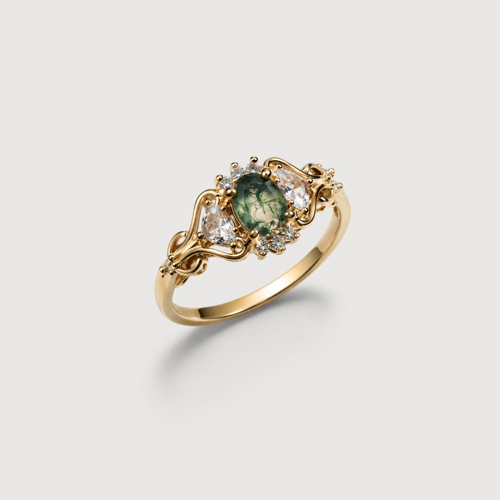 Moss Agate Halo Ring