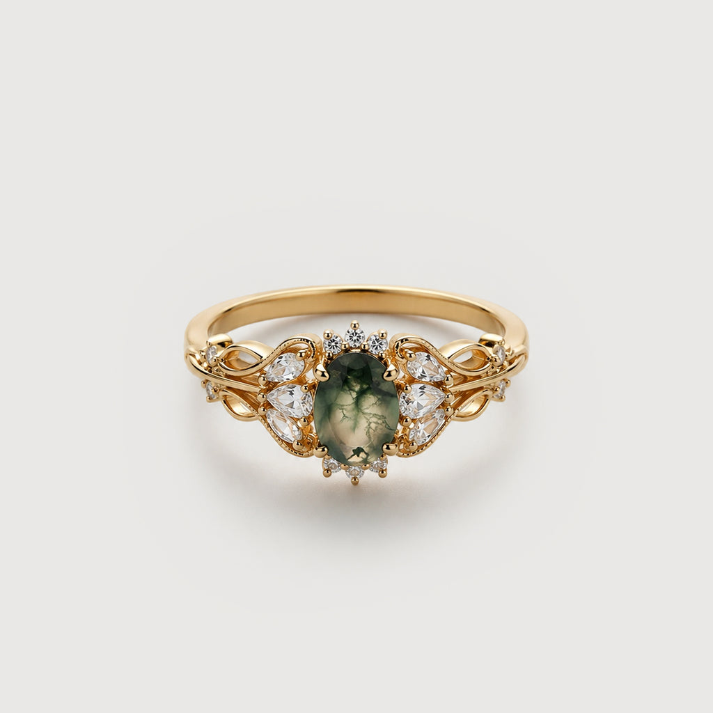 Moss Agate Halo Ring