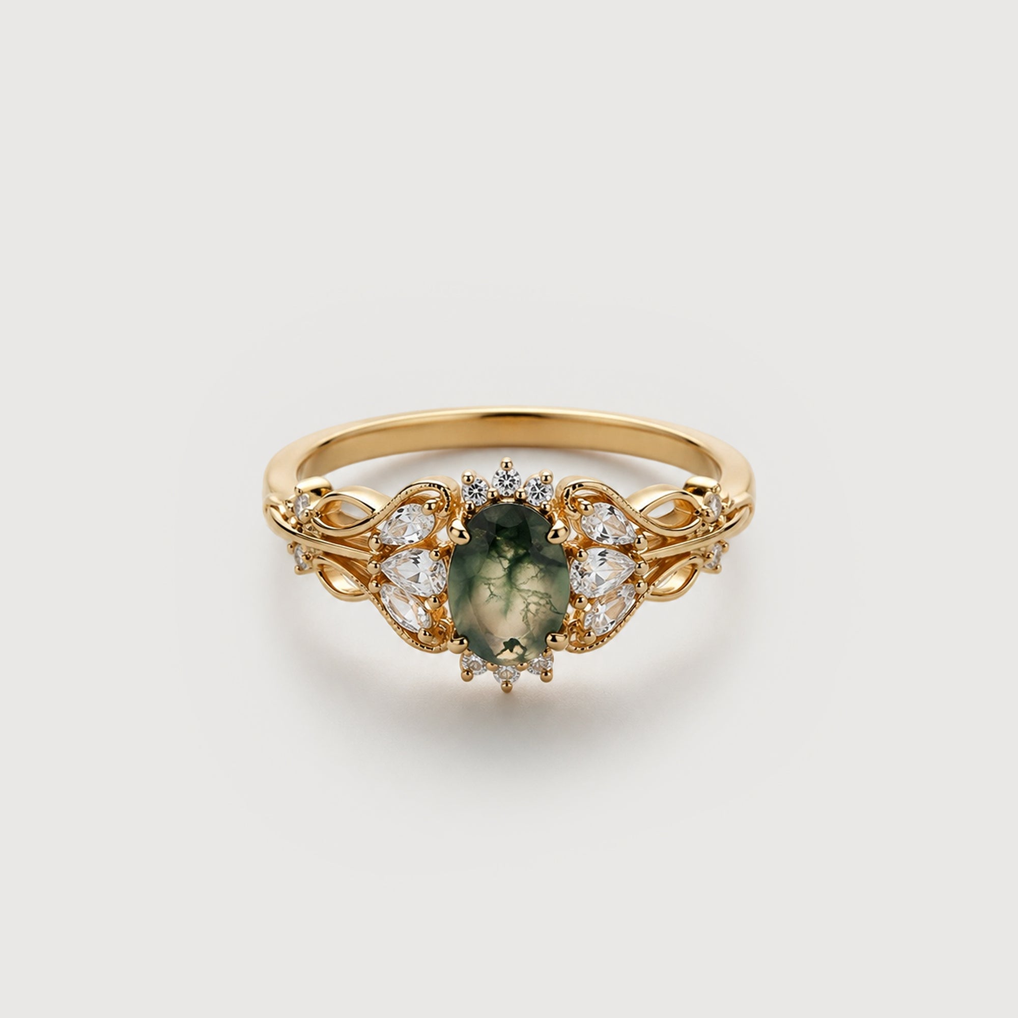 Moss Agate Halo Ring