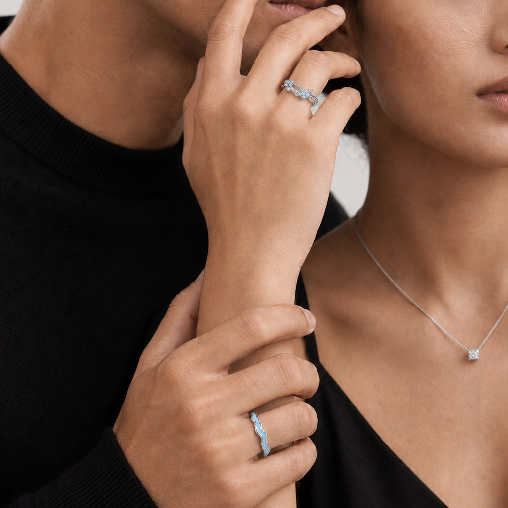 Forget-Me-Not Couple Rings
