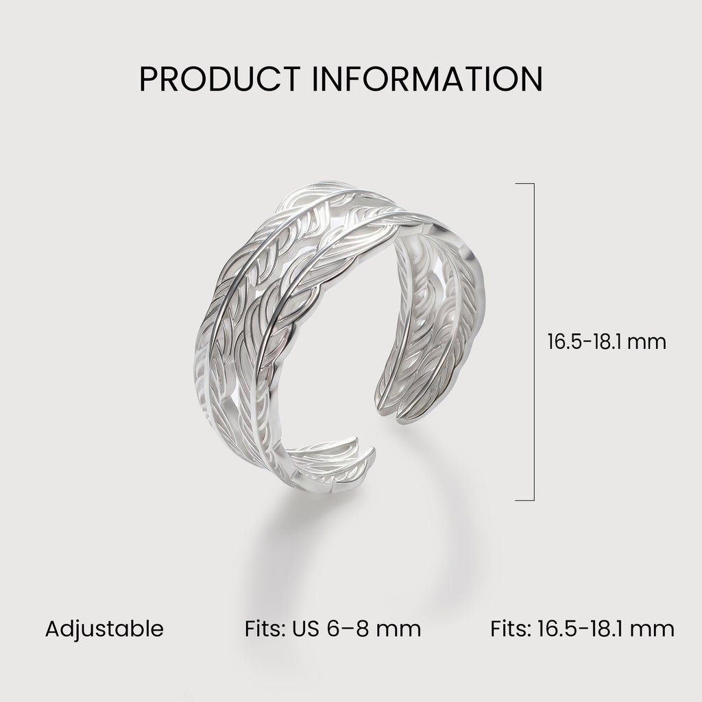 Anillo Abierto de Pluma en Plata de Ley