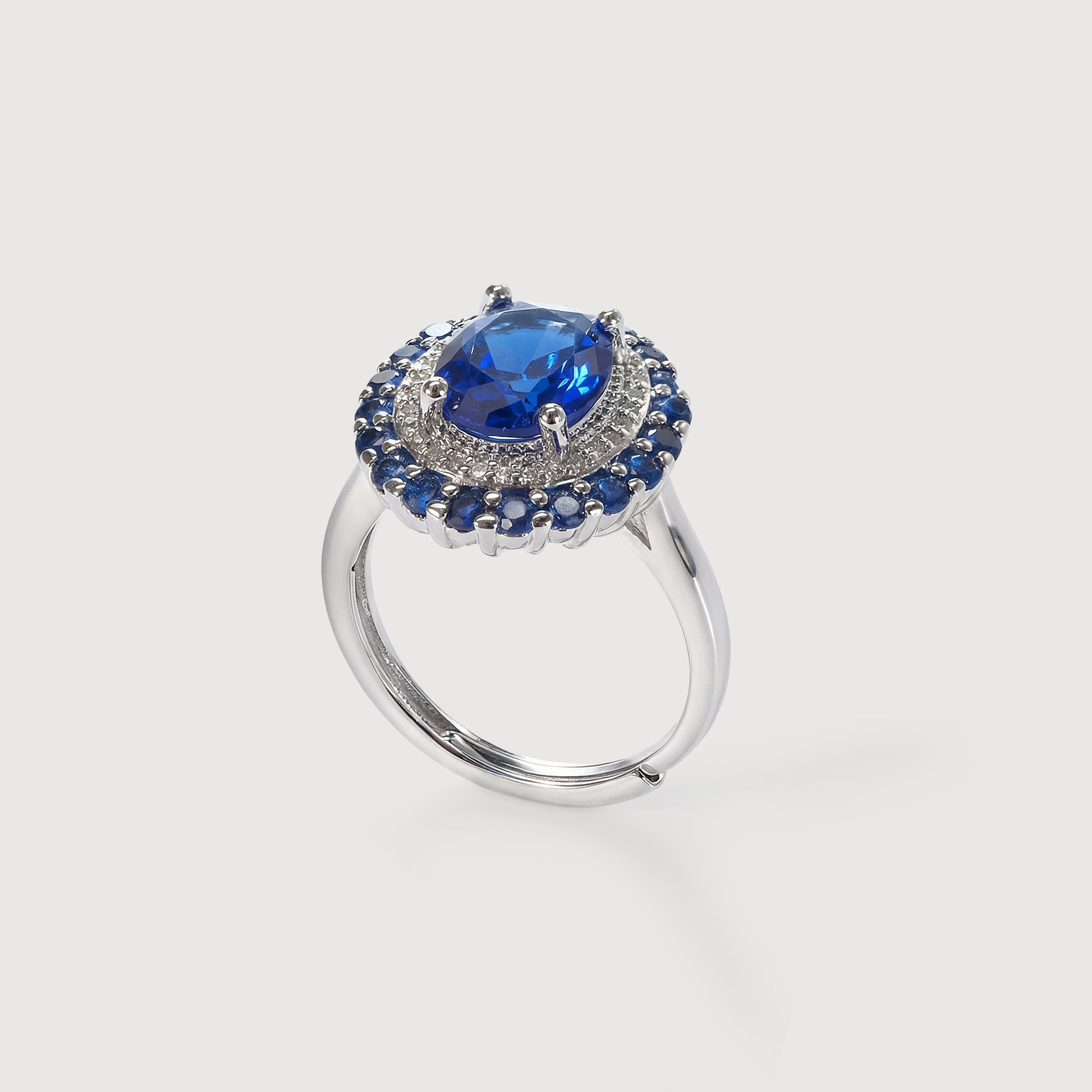 Blue Halo Statement Ring with Adjustable Band