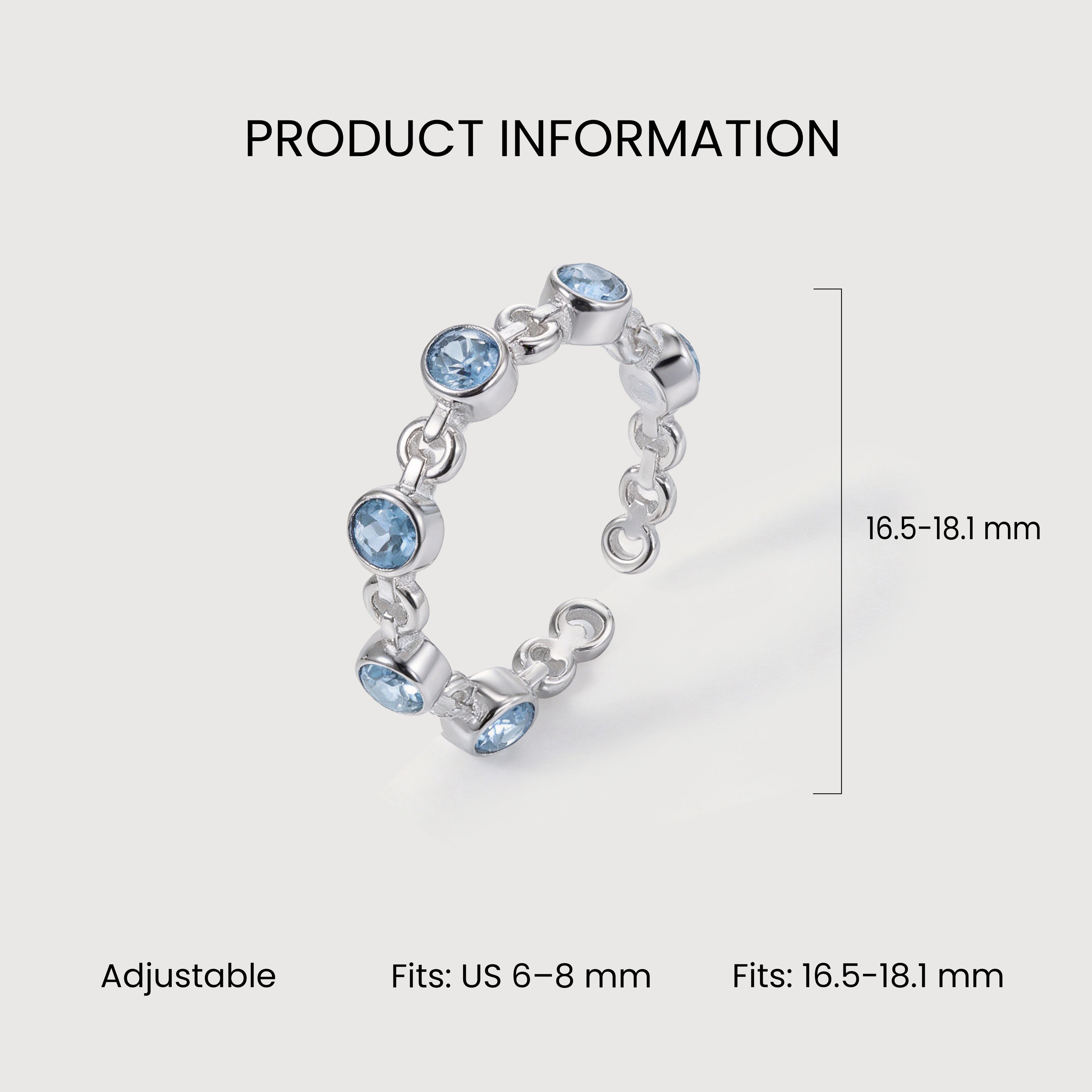 Chain-Link Blue Zirconia Adjustable Ring