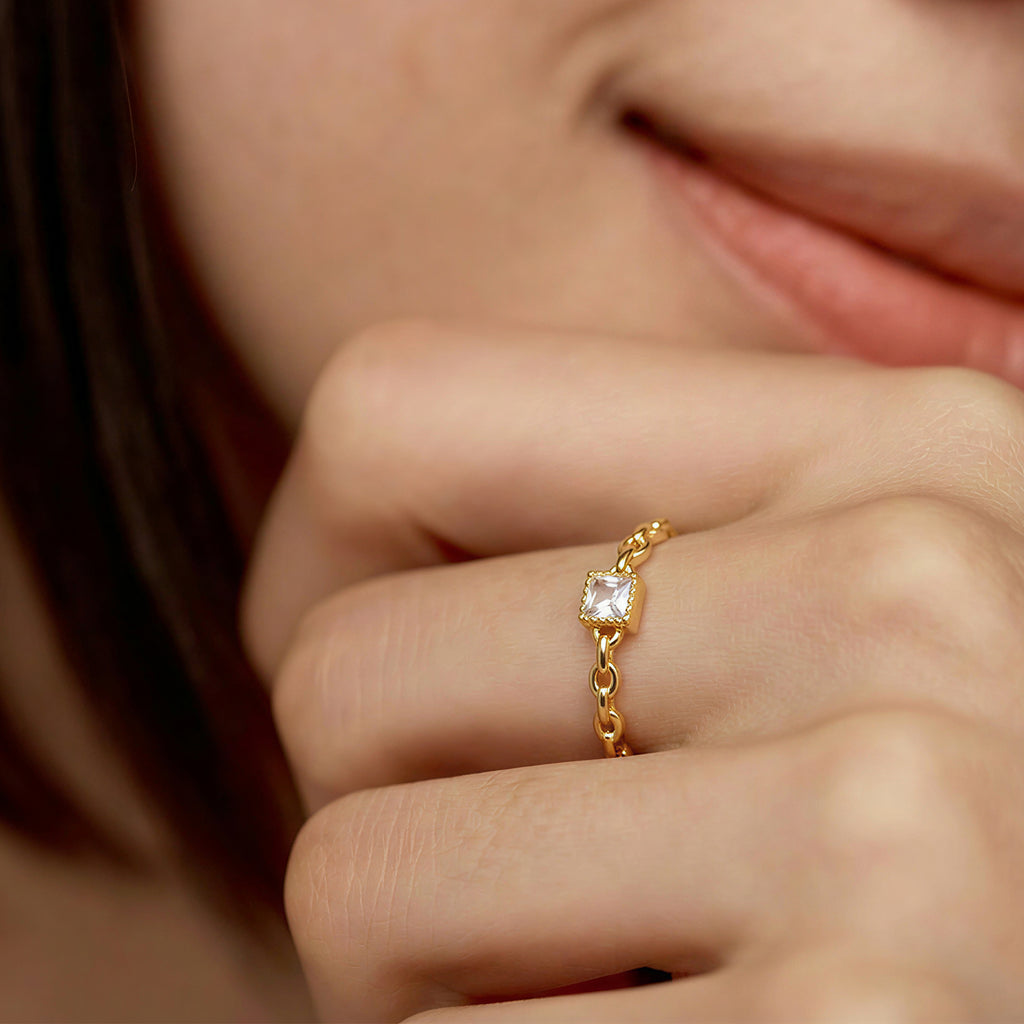 Adjustable Square Crystal Ring