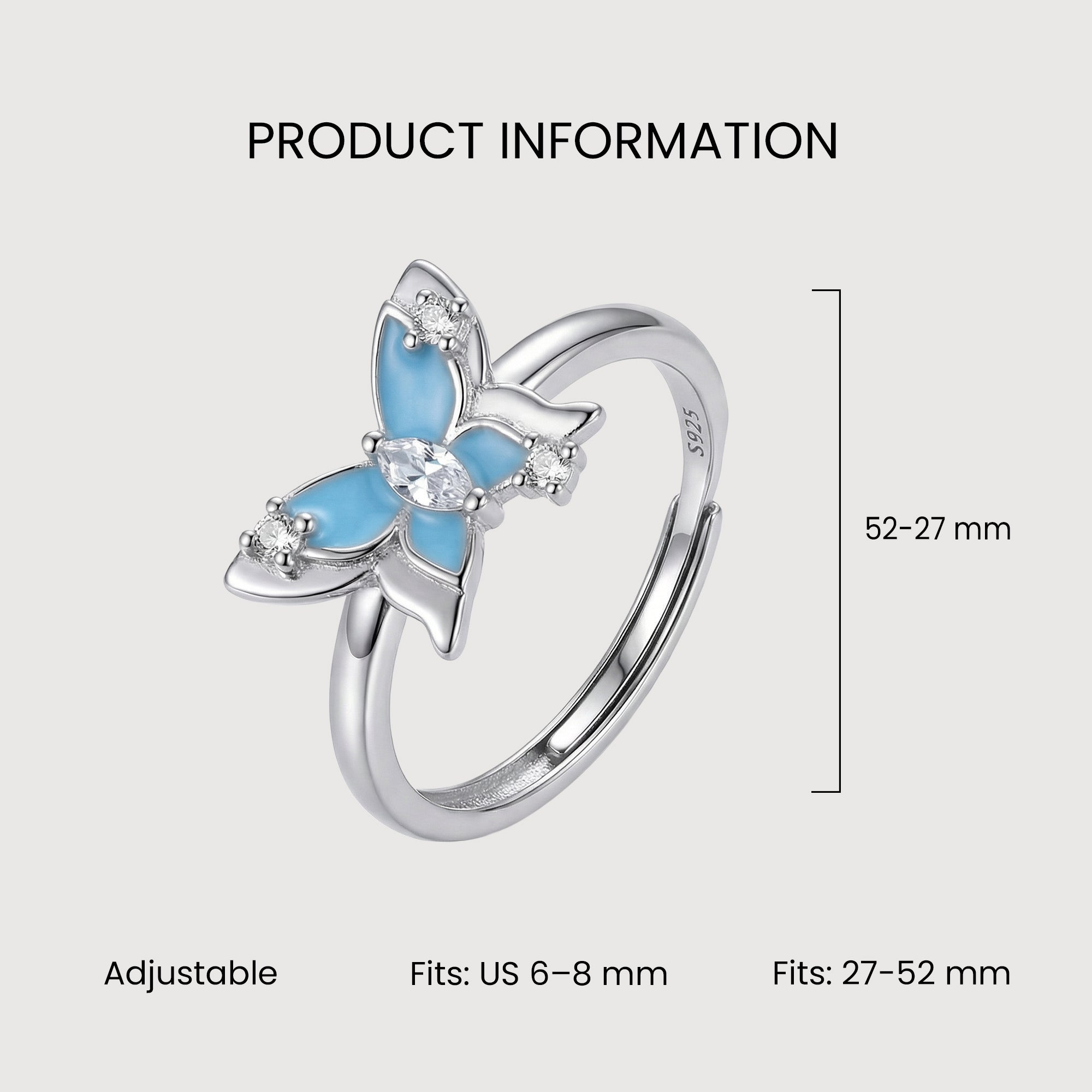 Blue Butterfly Ring in Silver
