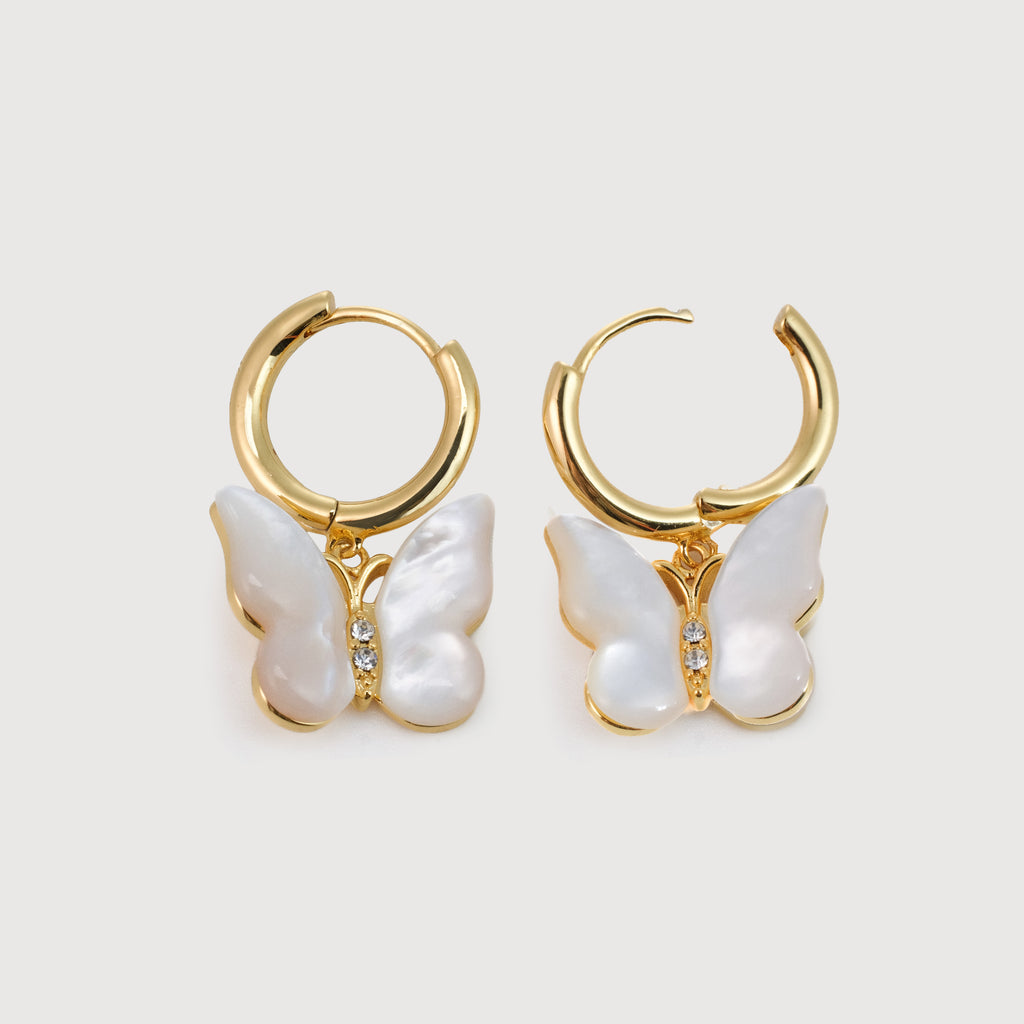 Butterfly Pearl Hoop Earrings