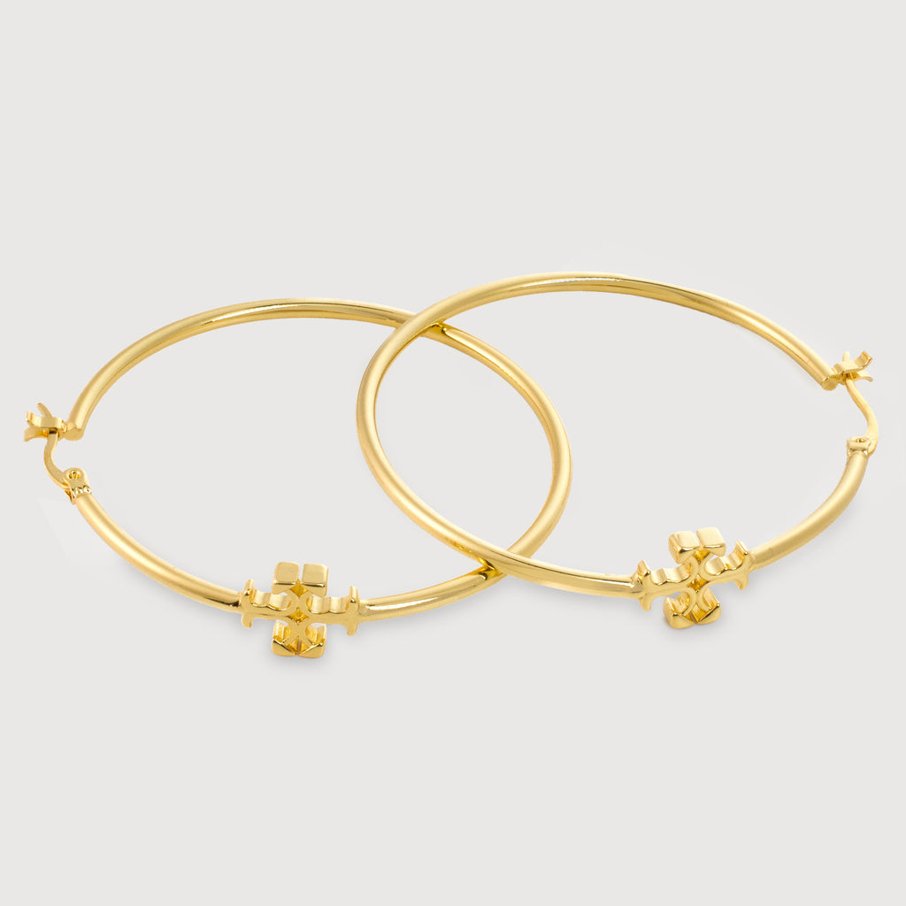 18K Gold-Plated Cross Hoop Earrings
