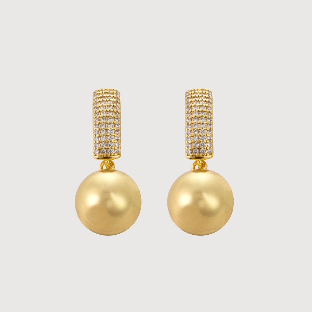 Gold Pearl Drop Earrings with Diamond Accents