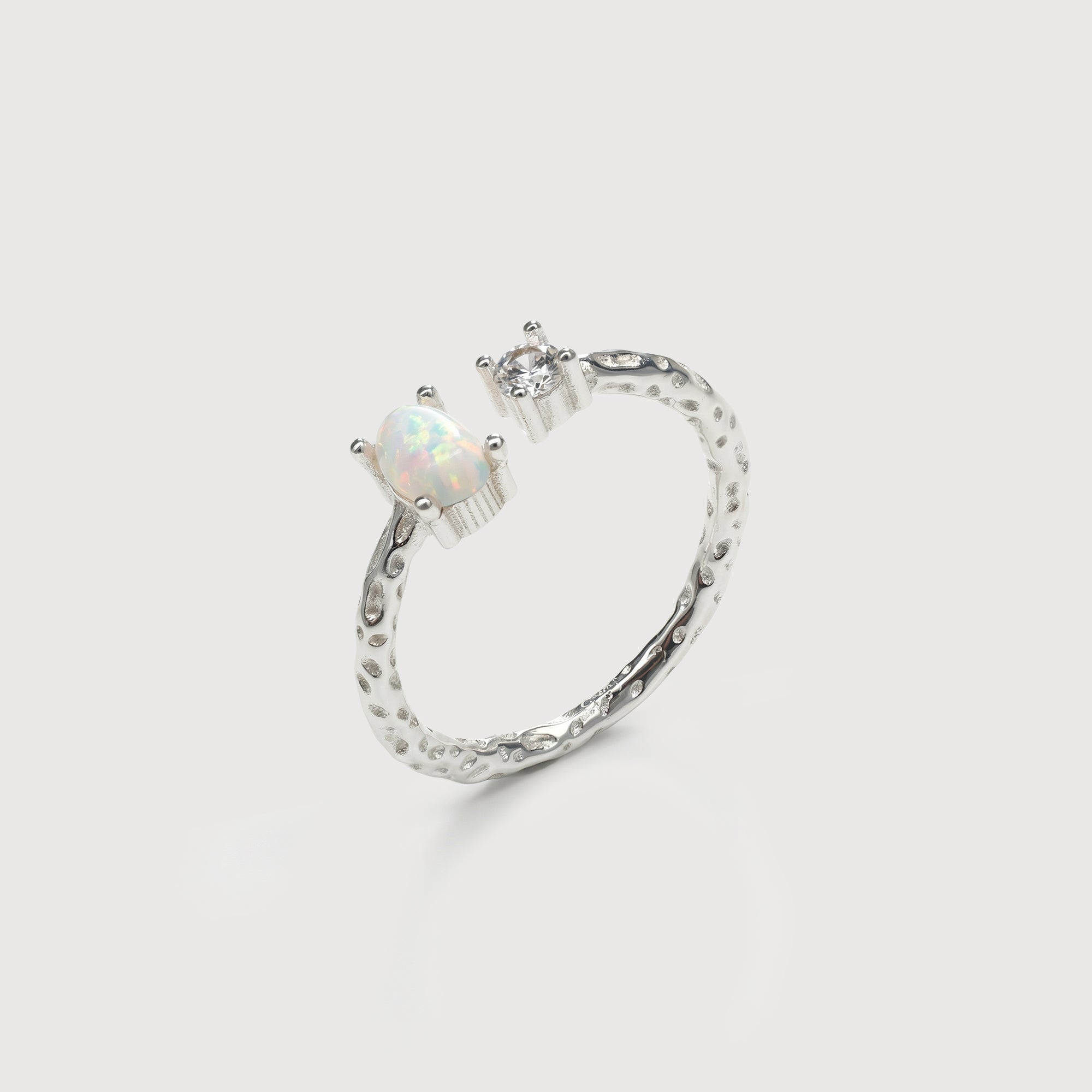 Adjustable Opal & Cubic Zirconia Ring