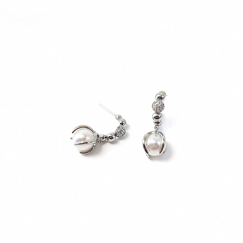 Stunning Sterling Silver Pearl Drop Earrings with Sparkling Accents: Effortless Glam!