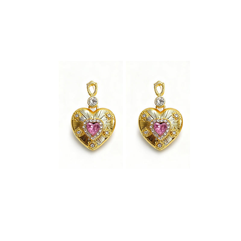 Elegant Gold-Tone Crystal Heart Earrings