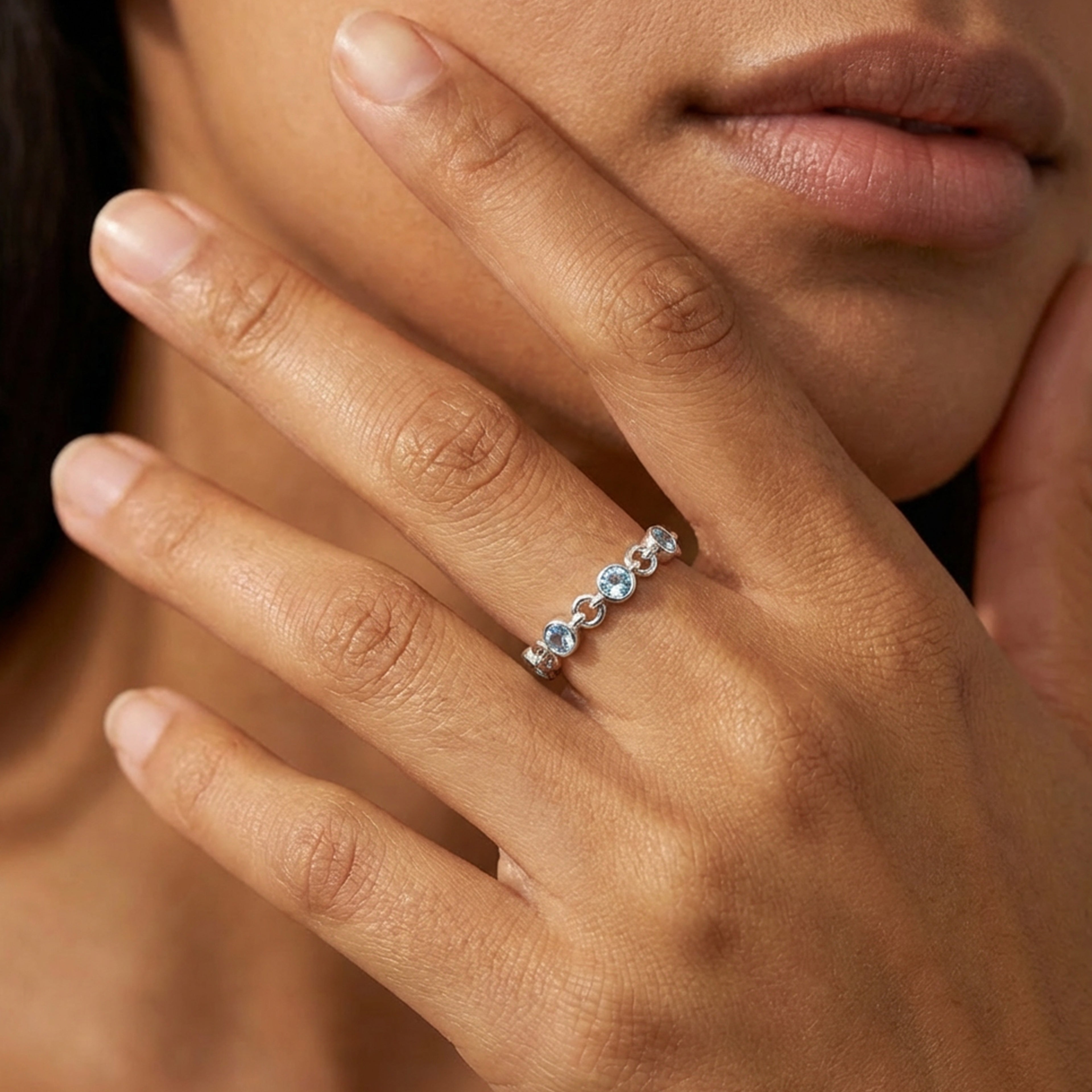 Chain-Link Blue Zirconia Adjustable Ring