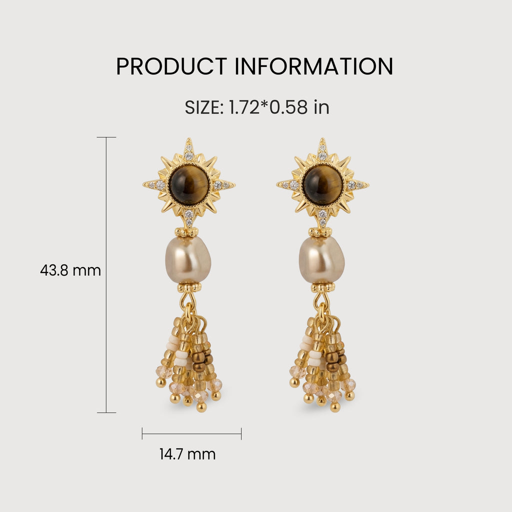 Sunburst Tiger’s Eye Pearl Earrings