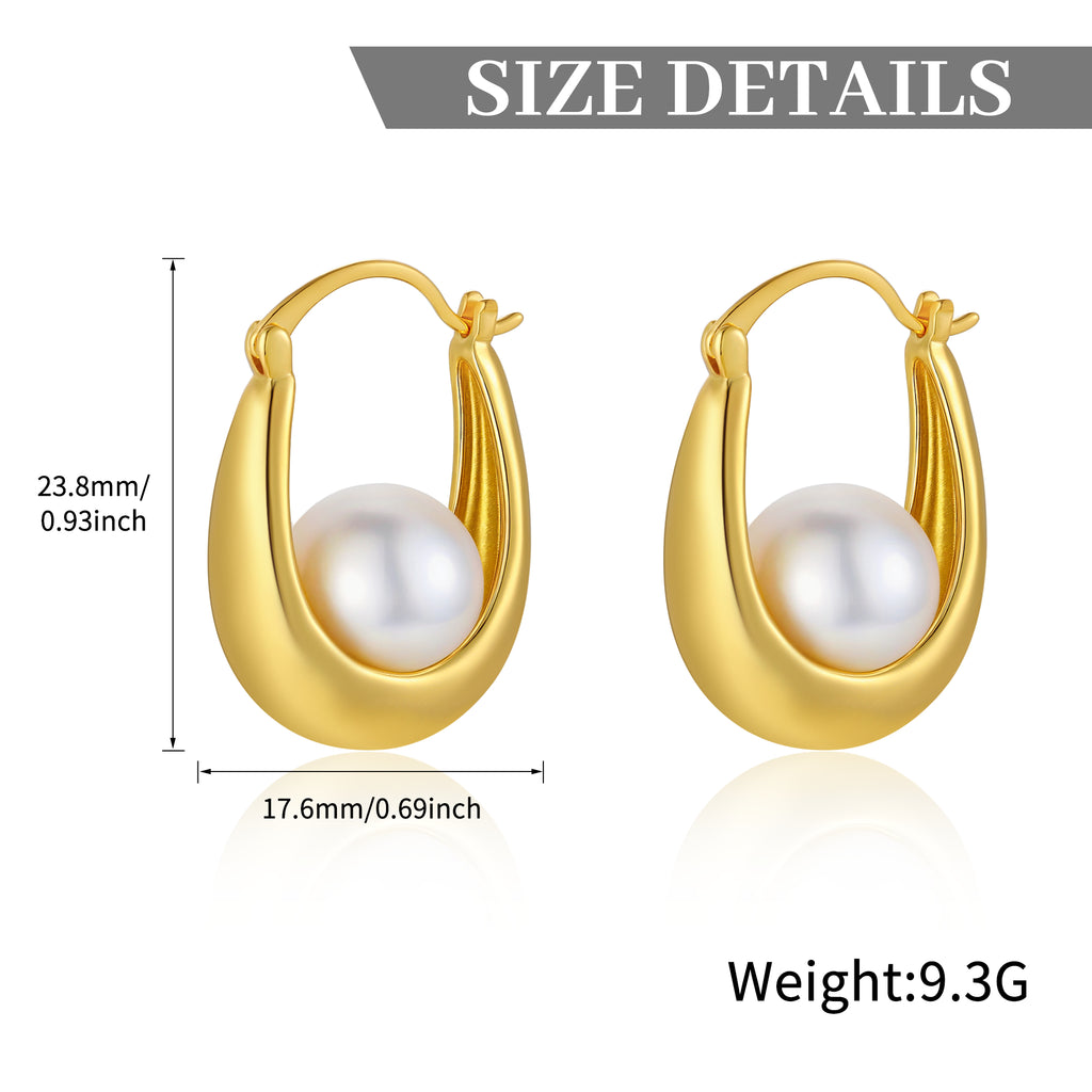 Lucky Pearl Hoop Earrings – Minimalist Gold-Tone Studs with Symbol of Abundance & Positive Energy