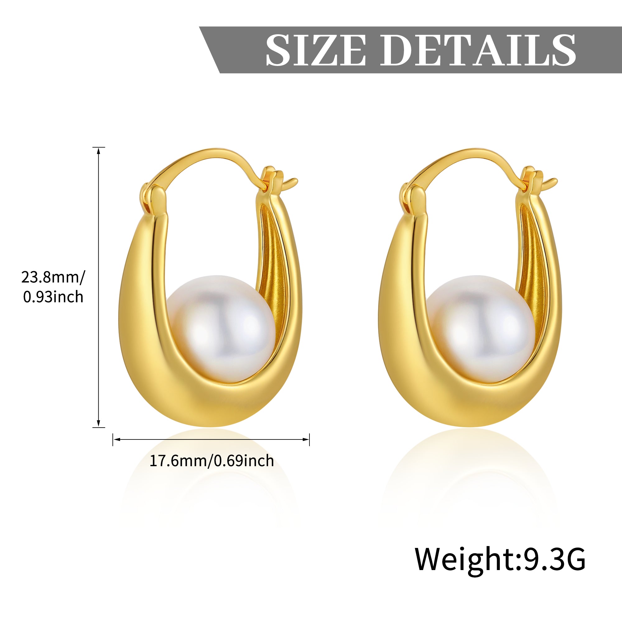 Lucky Pearl Hoop Earrings – Minimalist Gold-Tone Studs with Symbol of Abundance & Positive Energy