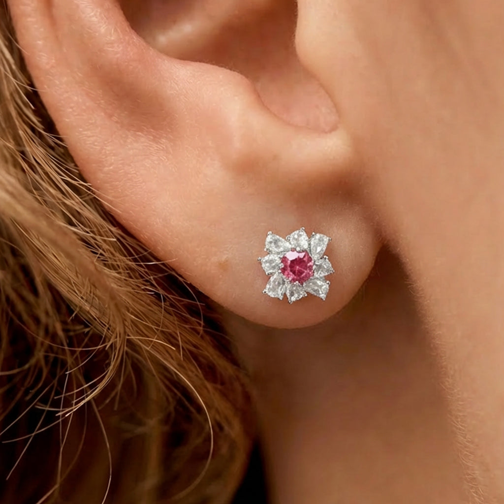 Elegant Ruby Bloom Earrings