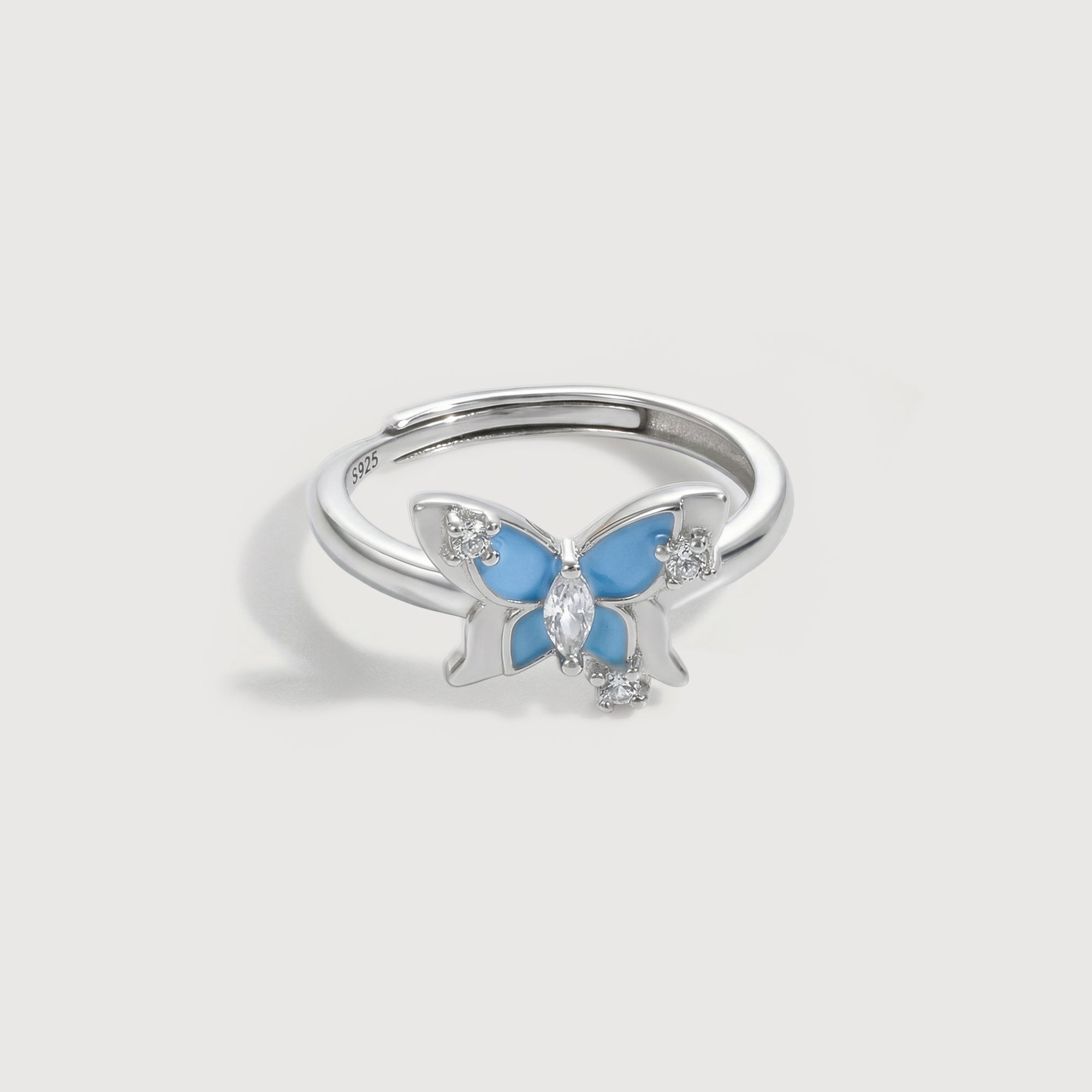 Blue Butterfly Ring in Silver