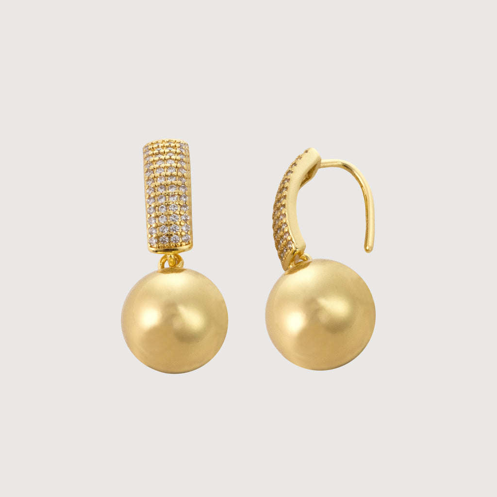 Gold Pearl Drop Earrings with Diamond Accents