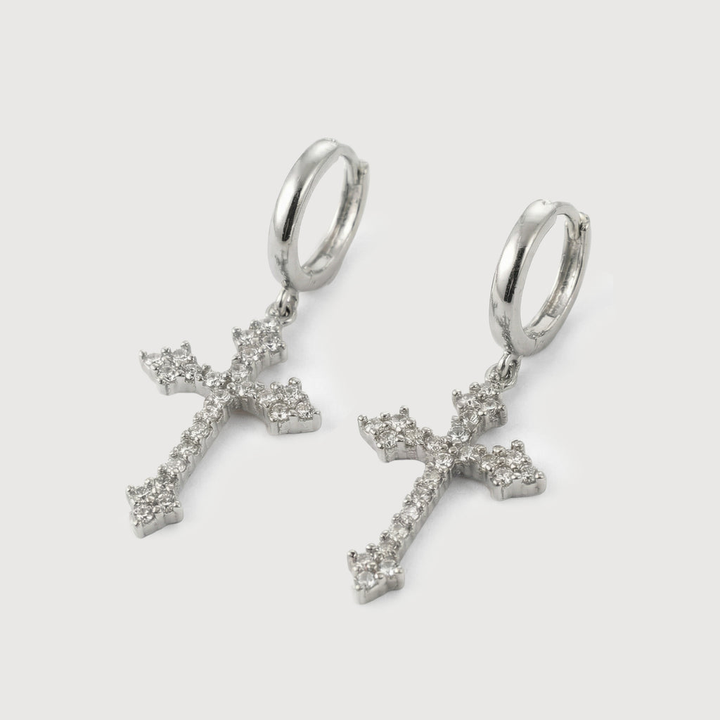 Elevated Cross Charm Hoop Earrings