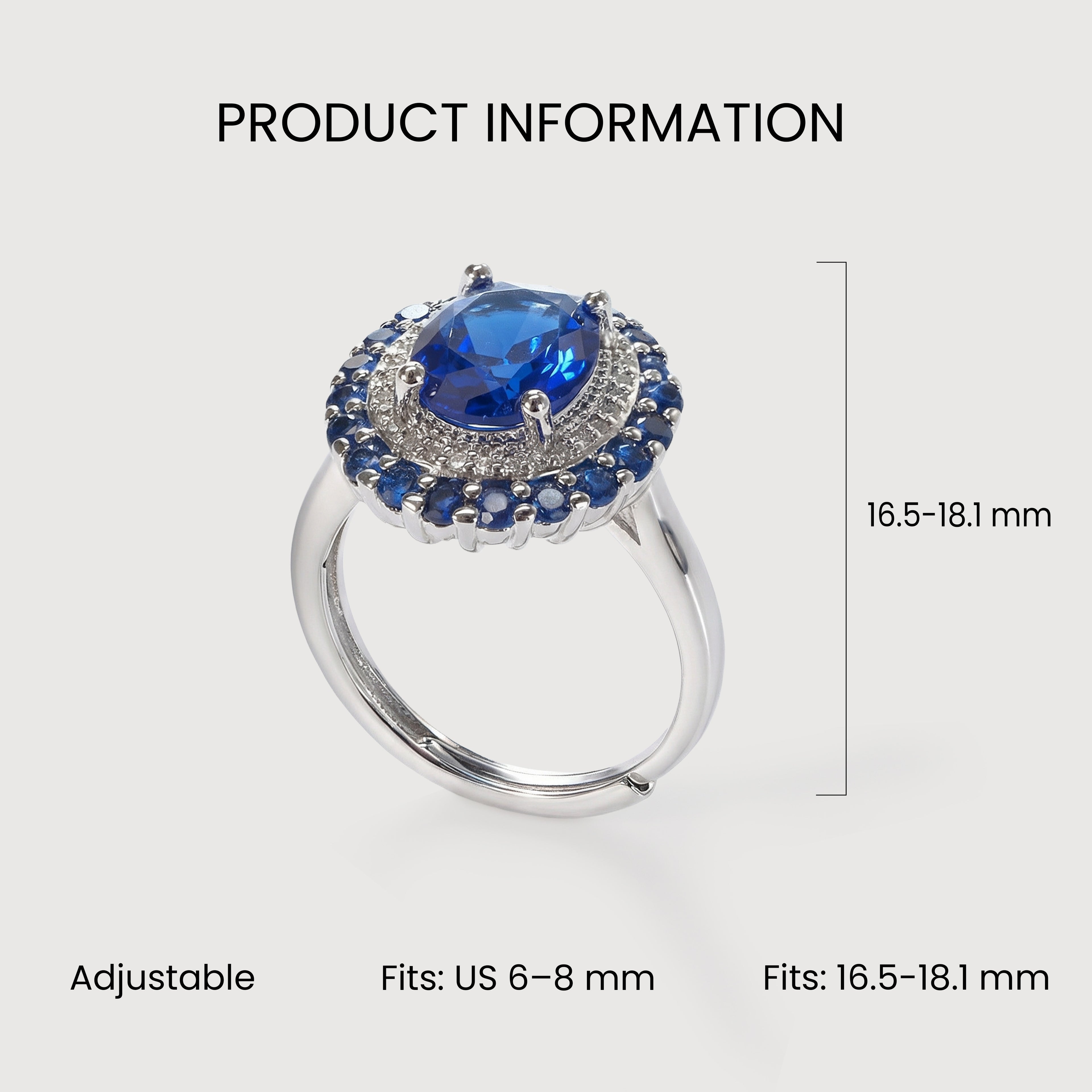 Blue Halo Statement Ring with Adjustable Band