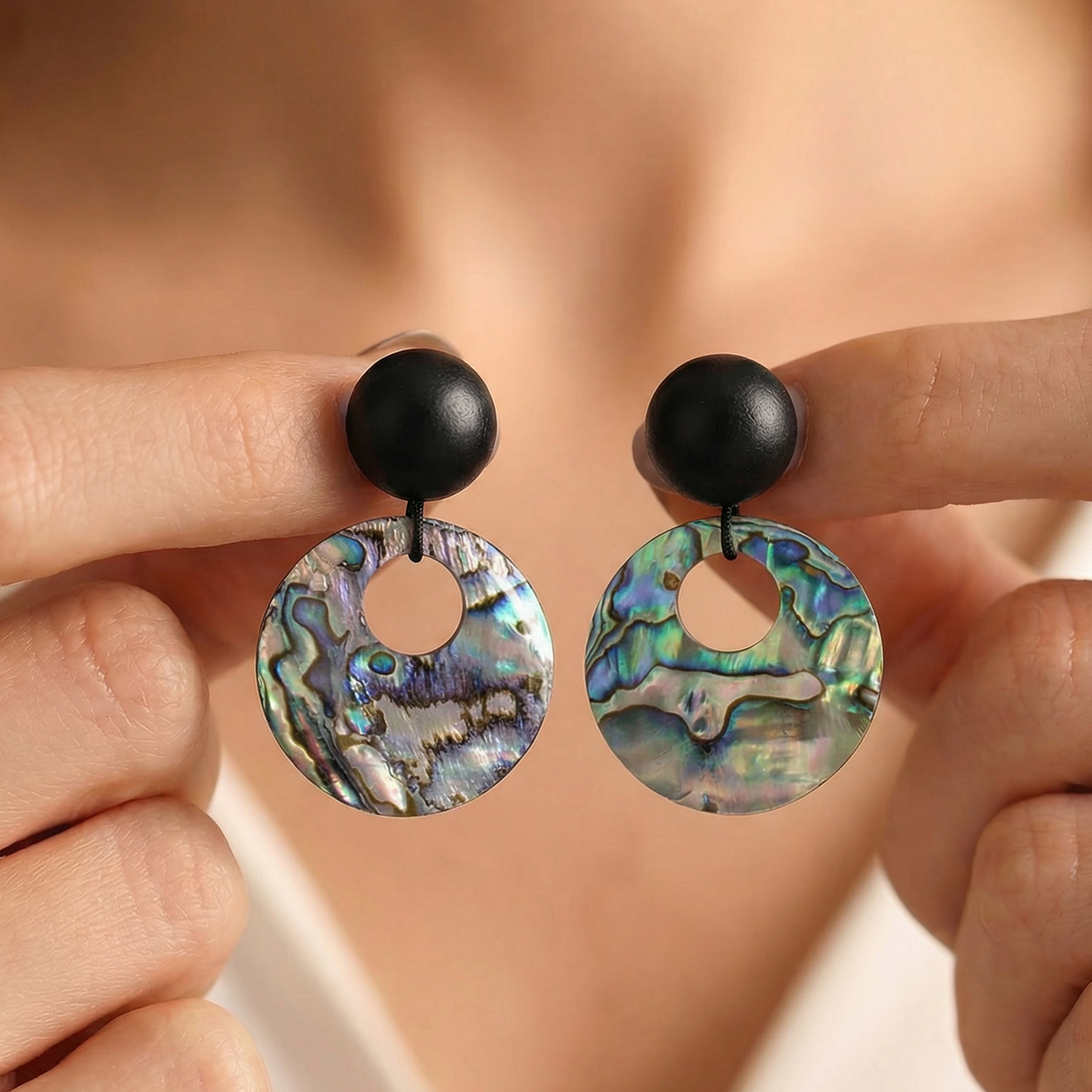 Luminous Abalone Shell Circle Drop Earrings