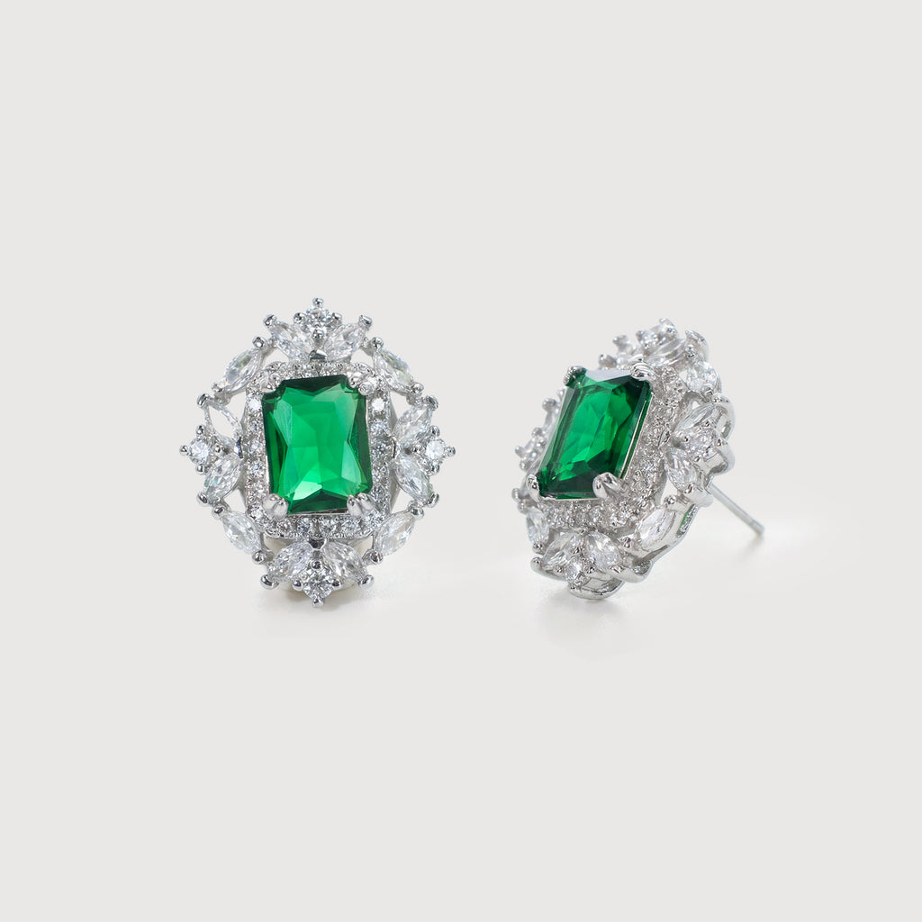 Stunning Halo Emerald Green Stud Earrings