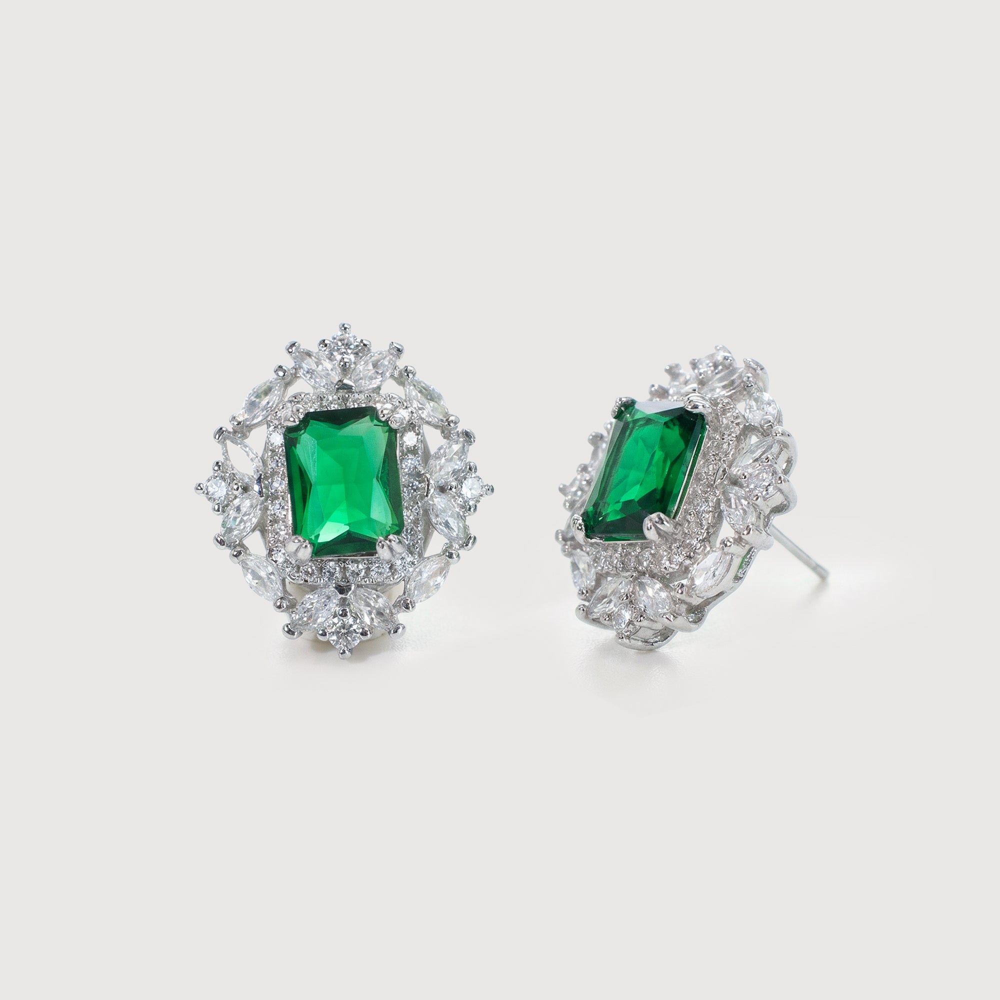 Stunning Halo Emerald Green Stud Earrings