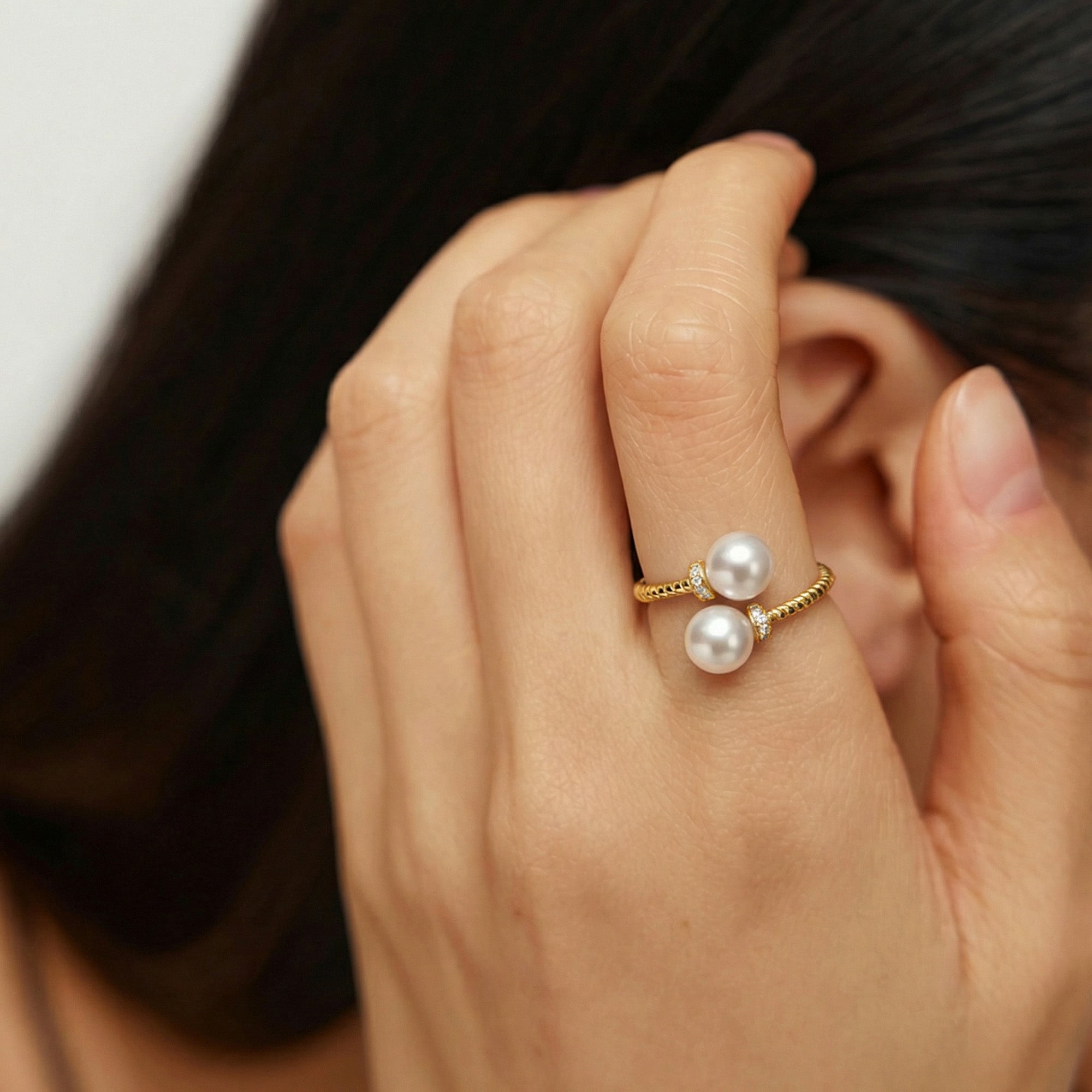 Elegant Dual Pearl Adjustable Ring