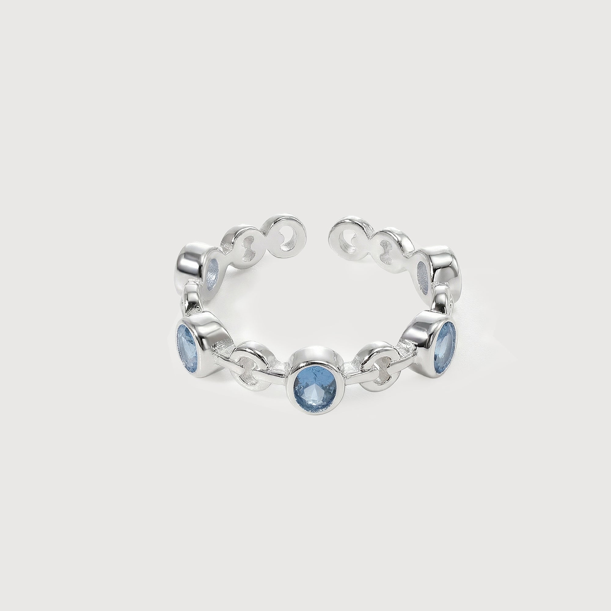 Chain-Link Blue Zirconia Adjustable Ring
