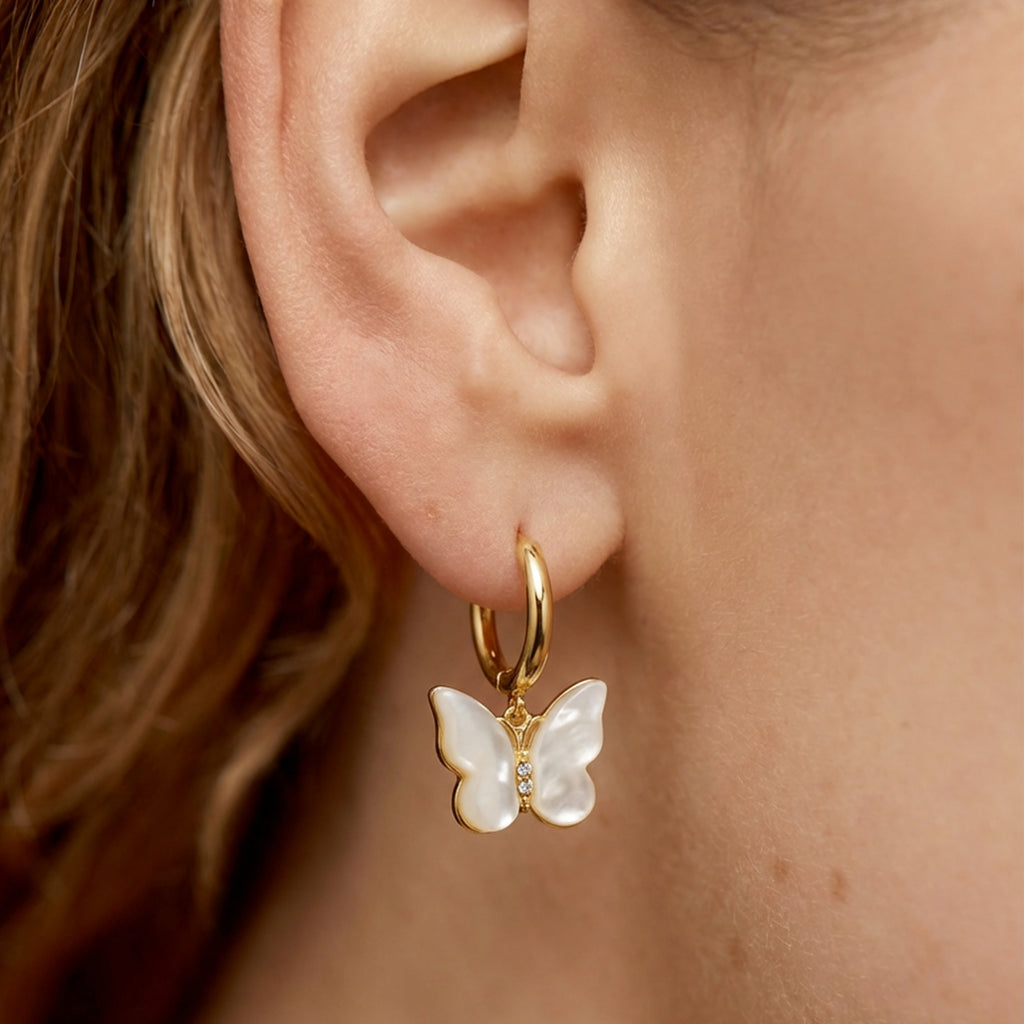 Butterfly Pearl Hoop Earrings