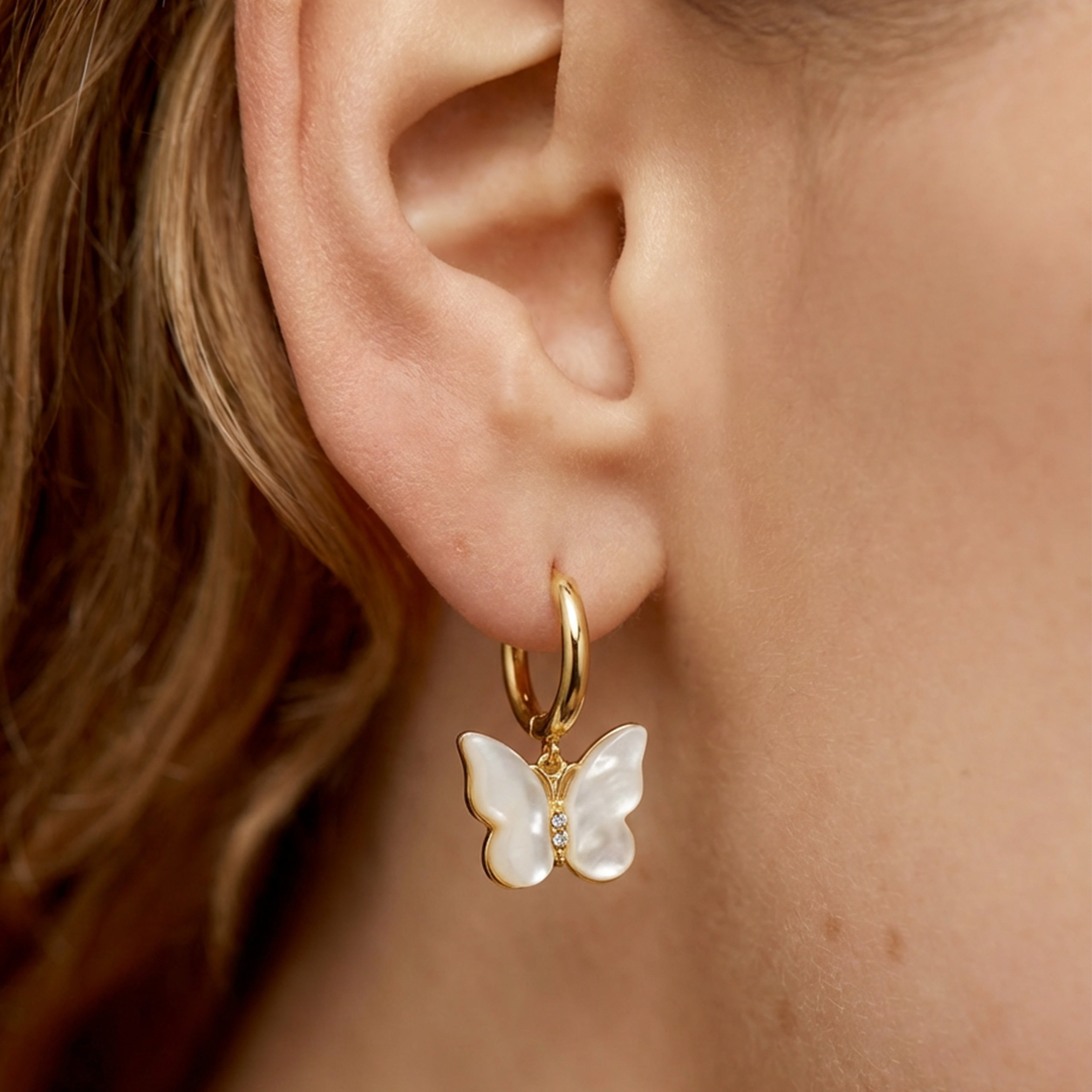 Butterfly Pearl Hoop Earrings