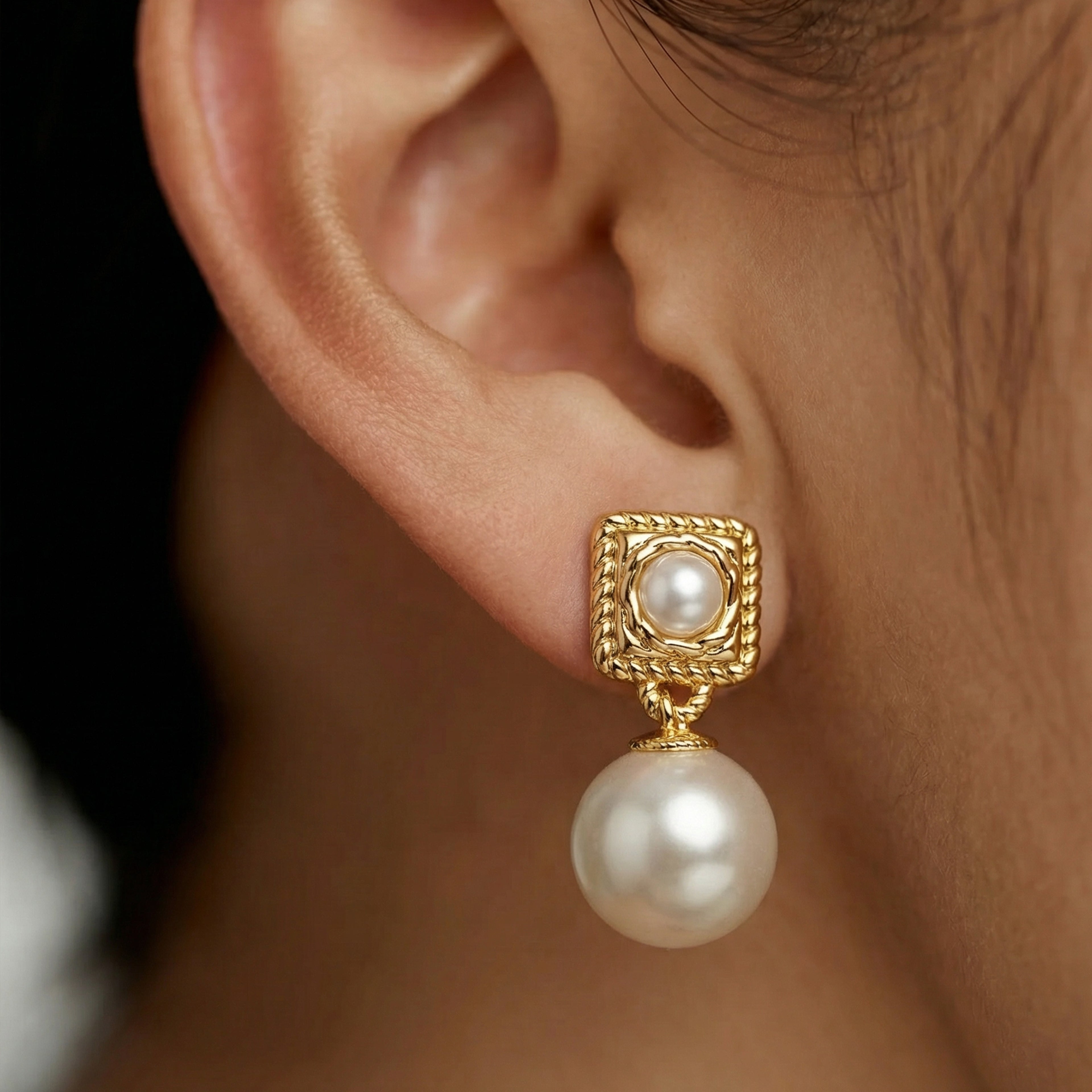 Square Twist Pearl Drop Earrings