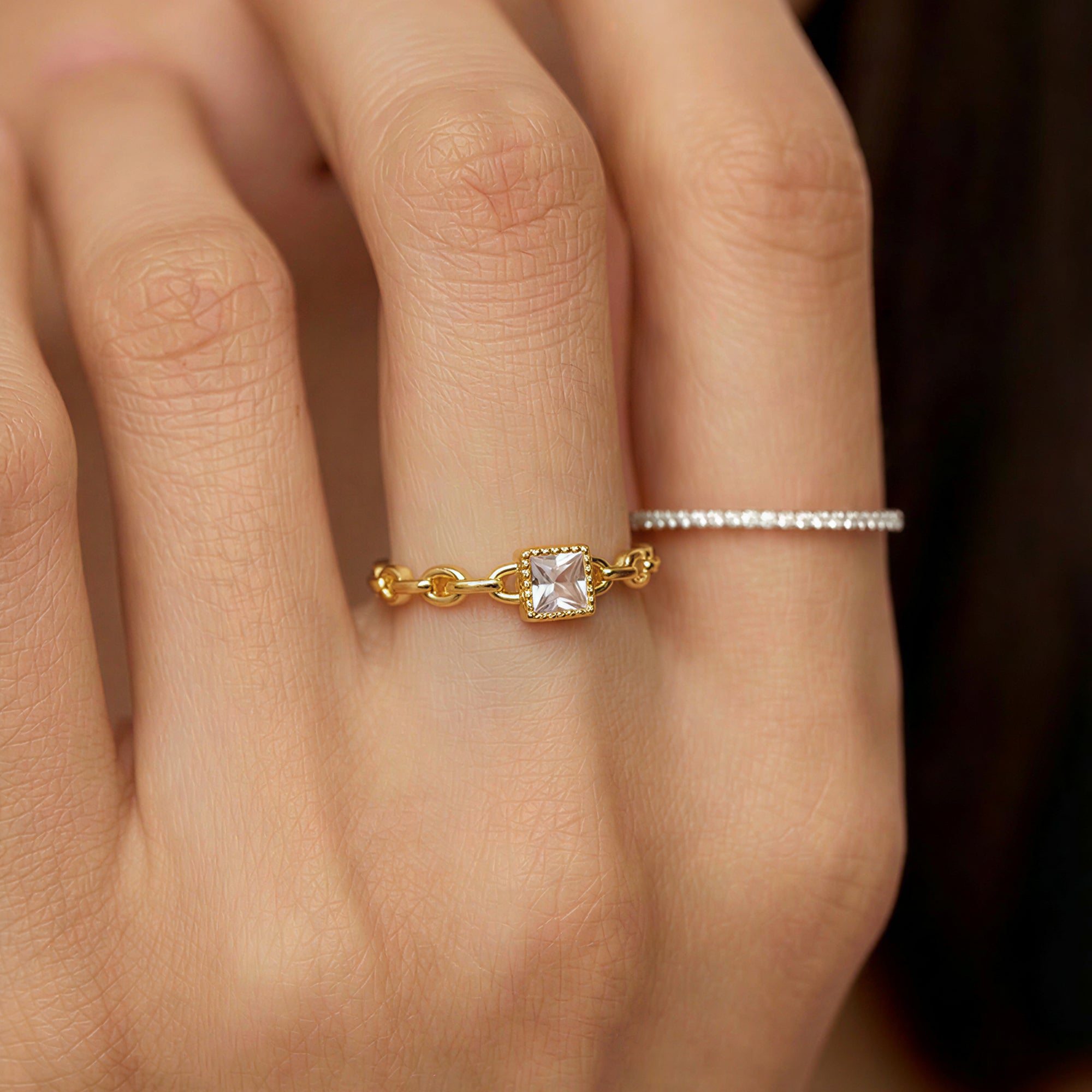 Adjustable Square Crystal Ring