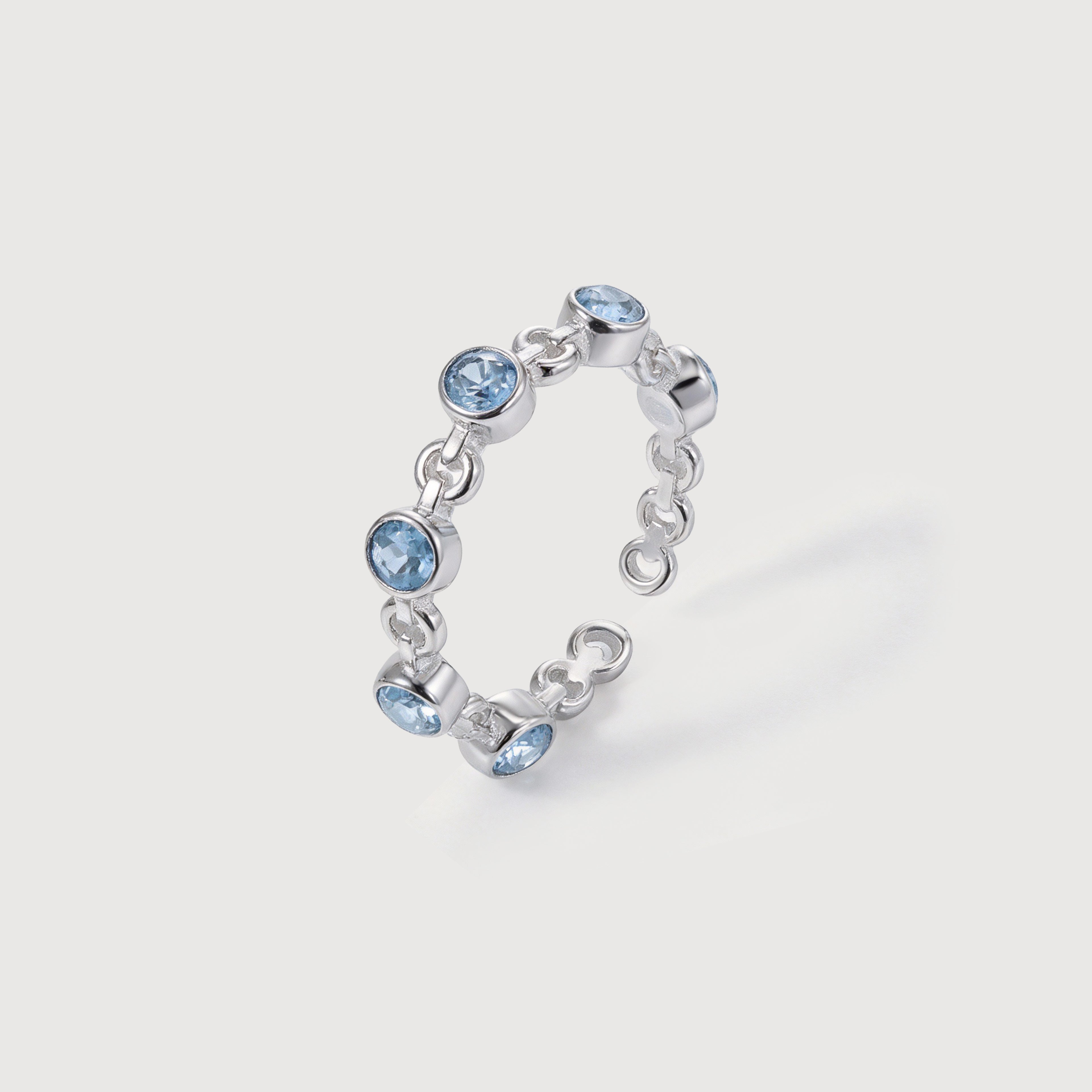 Chain-Link Blue Zirconia Adjustable Ring